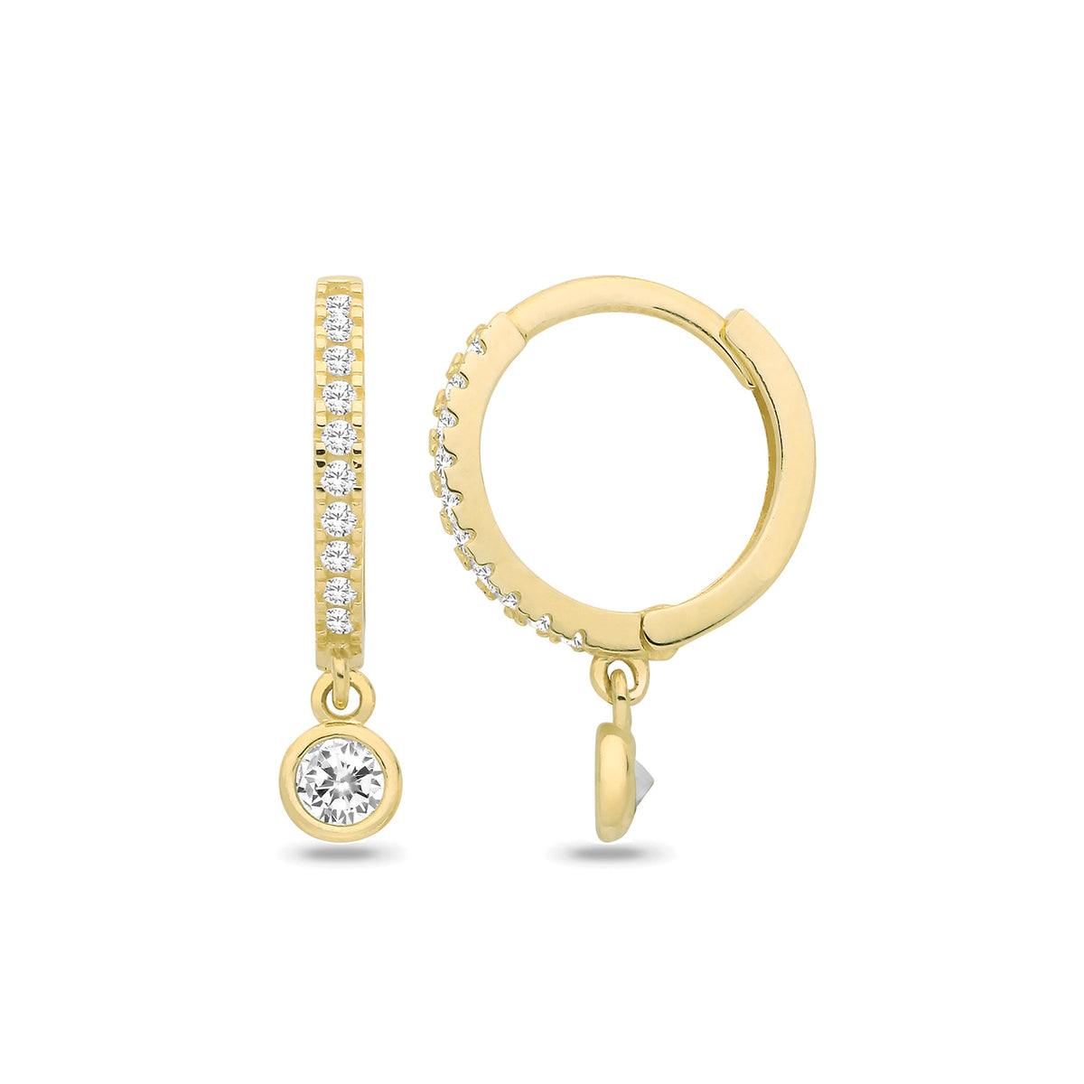 9ct Yellow Gold Cz Drop Hoop Earrings