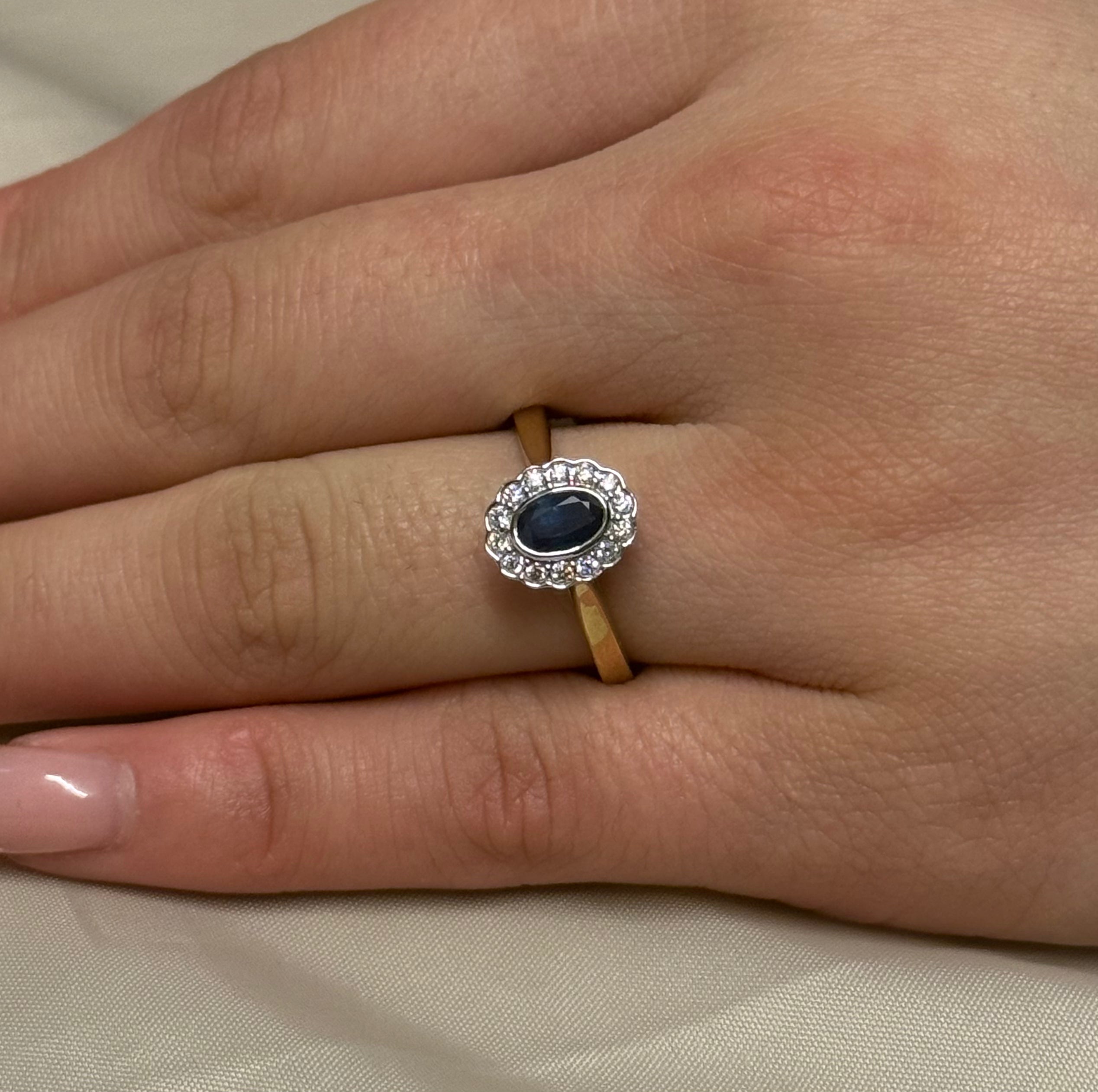 9ct Yellow Gold Oval Sapphire with Diamond Ring