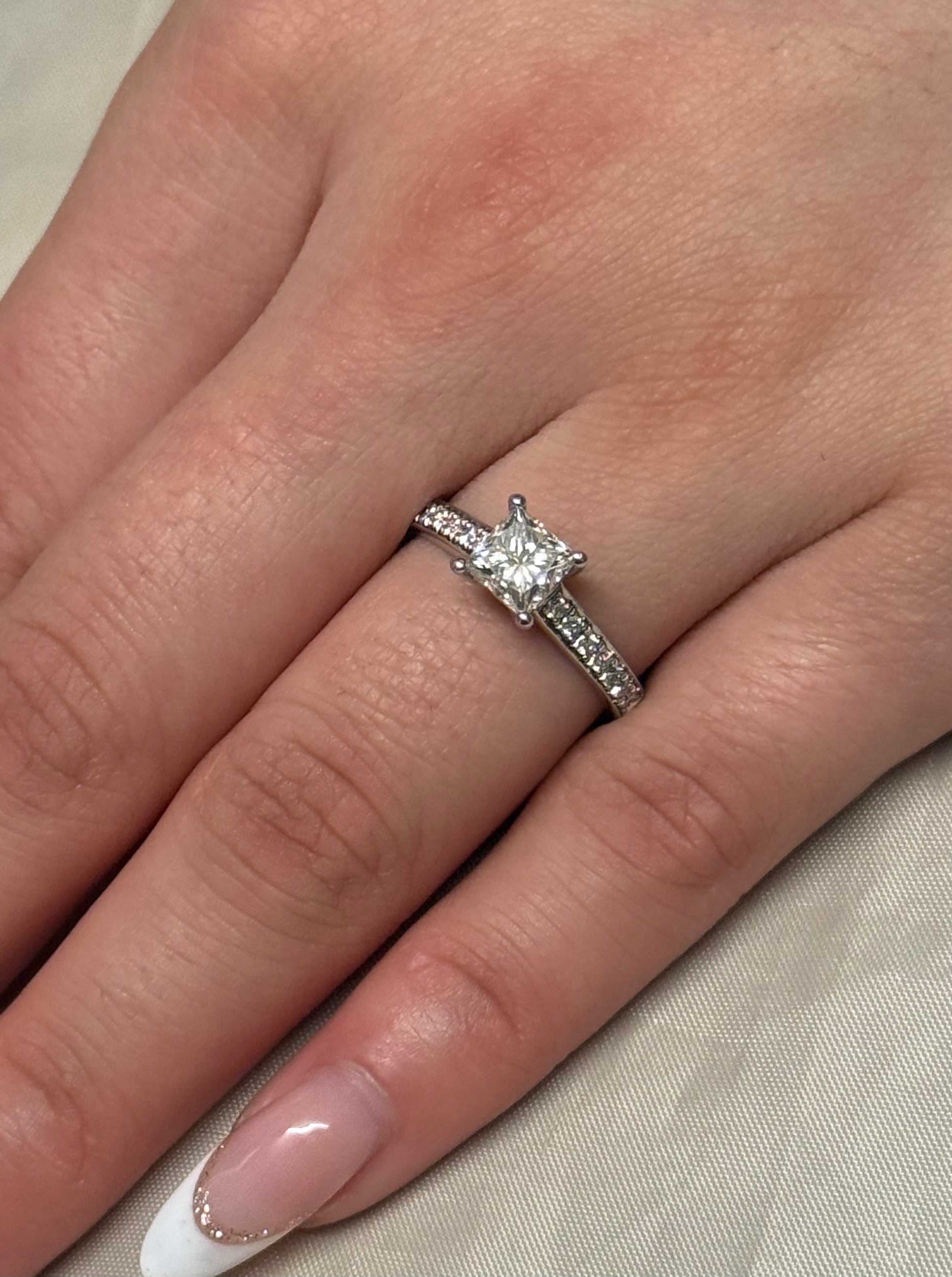 18K White Gold 1.12ct Princess Cut with Diamond Band
