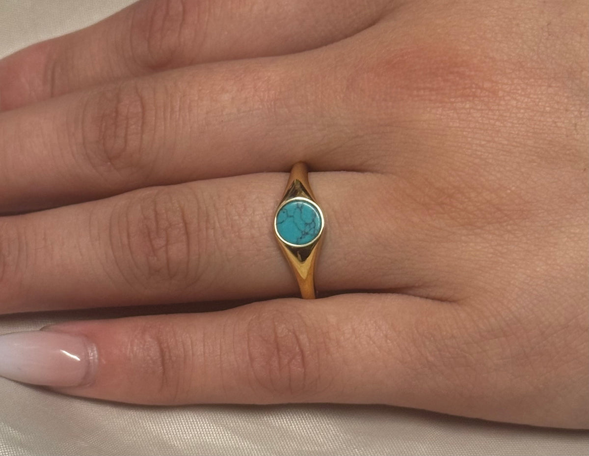 9K Yellow Gold Round Turquoise Signet Ring