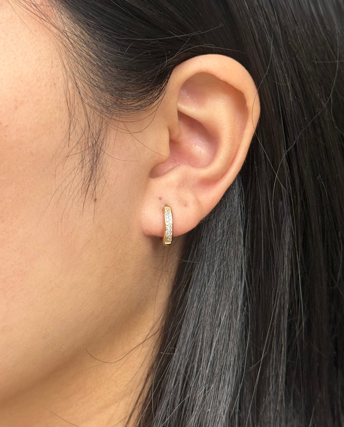 9ct Yellow Gold Grain Set Cz Double Row Hoops
