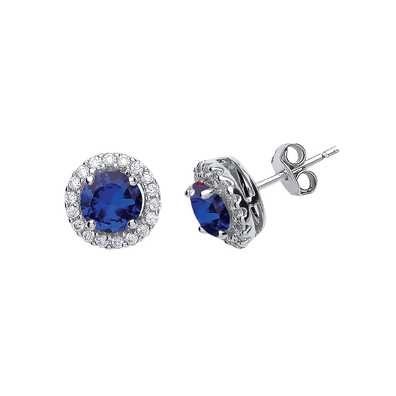 Sterling Silver Blue Halo Stud Earrings