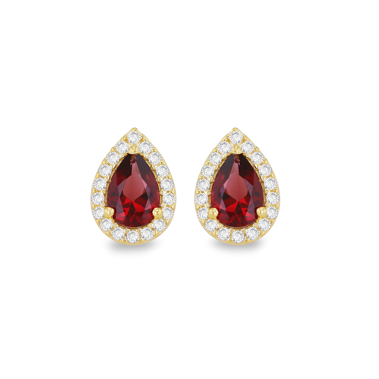9ct Yellow Gold Small Red Cz Pear Studs