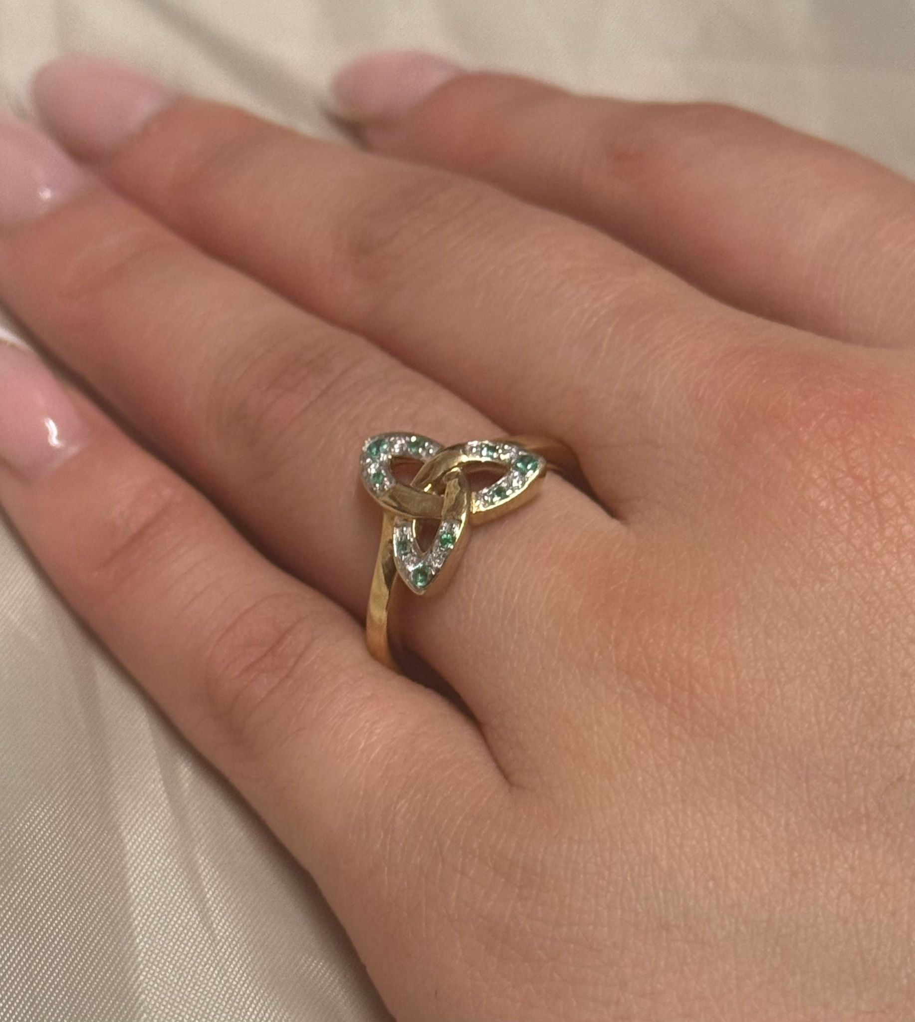 9K Yellow Gold Emerald and Diamond Trinity Ring