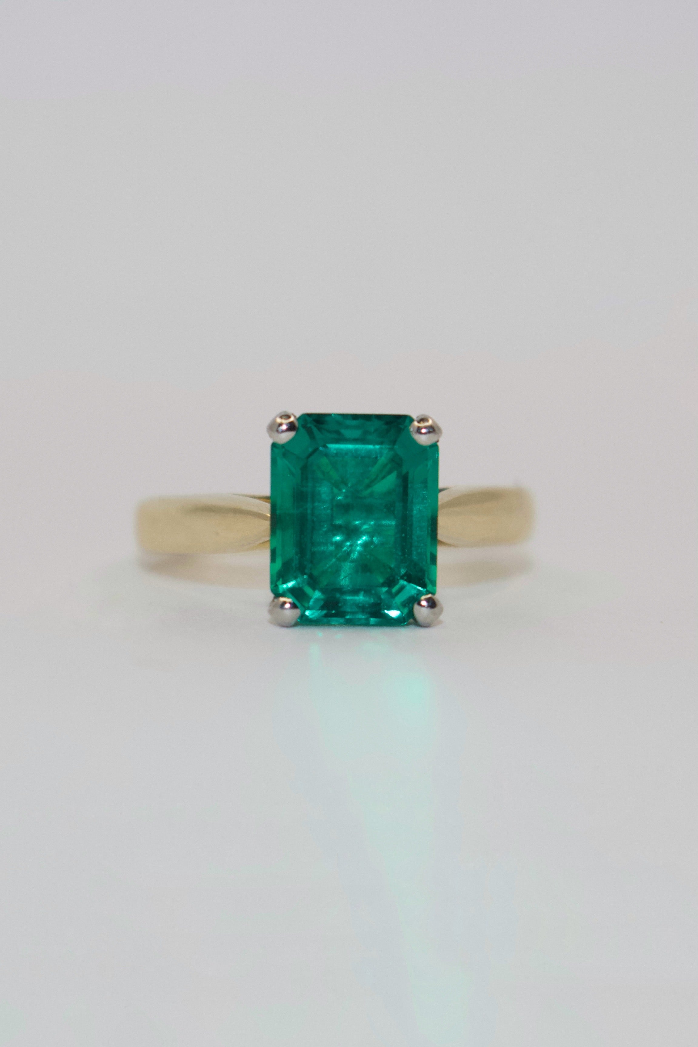 9K Yellow Gold and Platinum Emerald Cut Laboratory Grown Emerald
