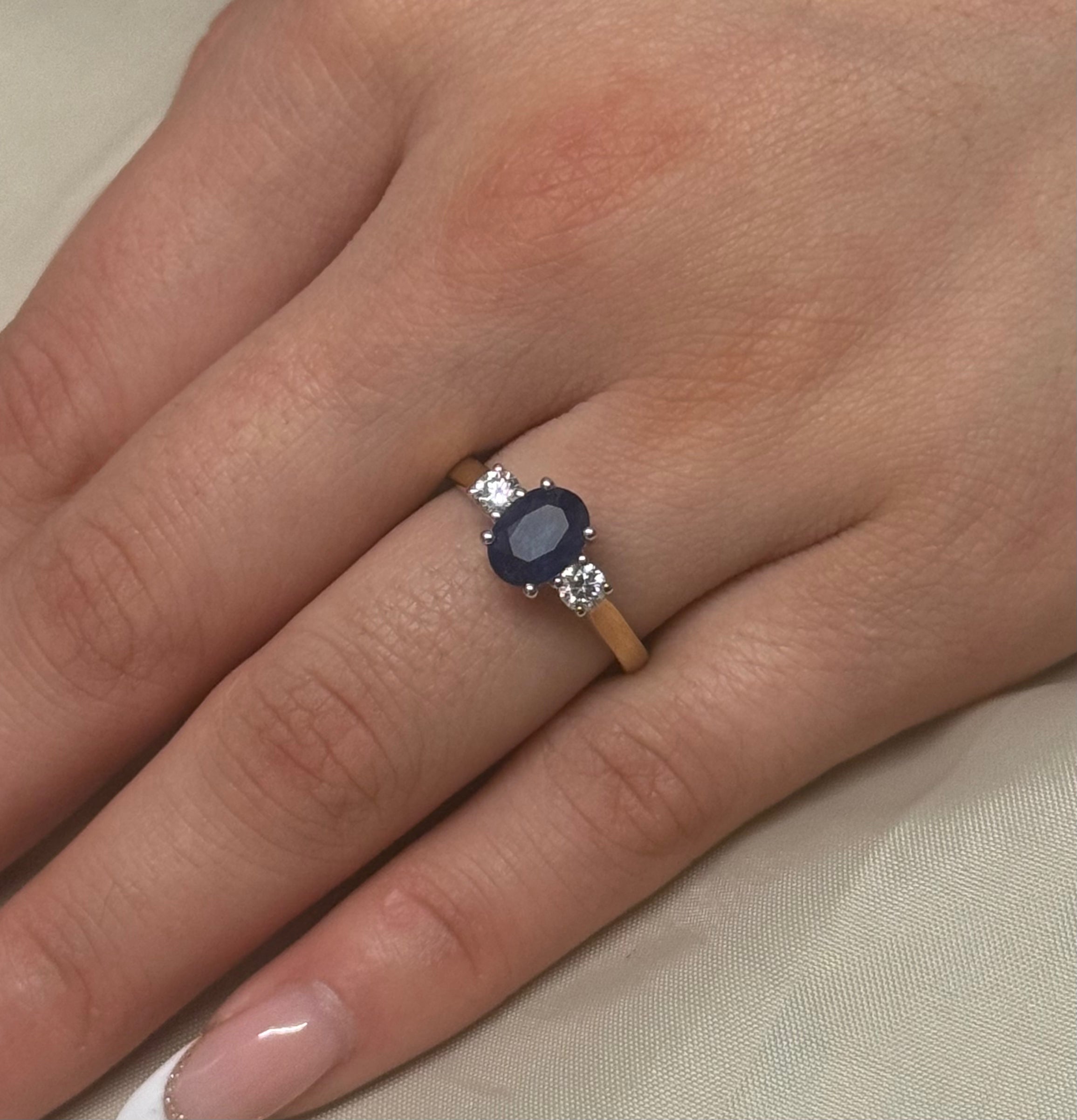 9ct Yellow Gold Oval Sapphire and Diamond Ring