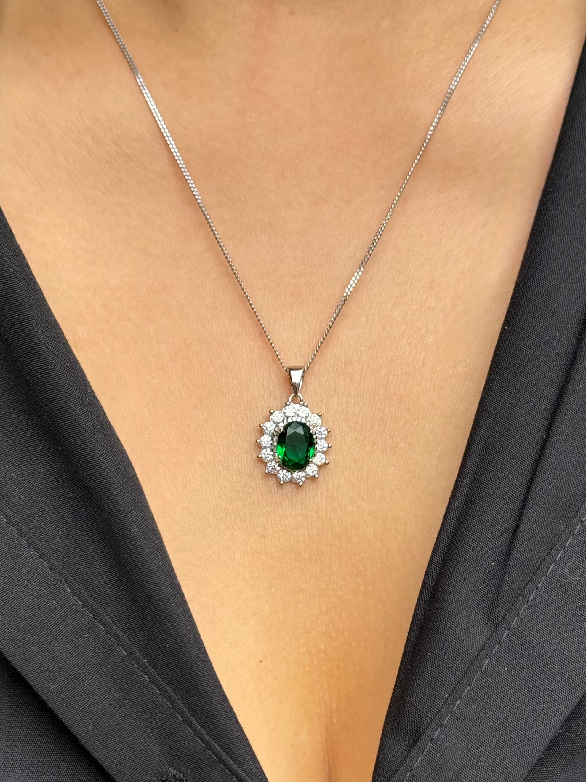 Sterling Silver Green Cz Cluster Pendant