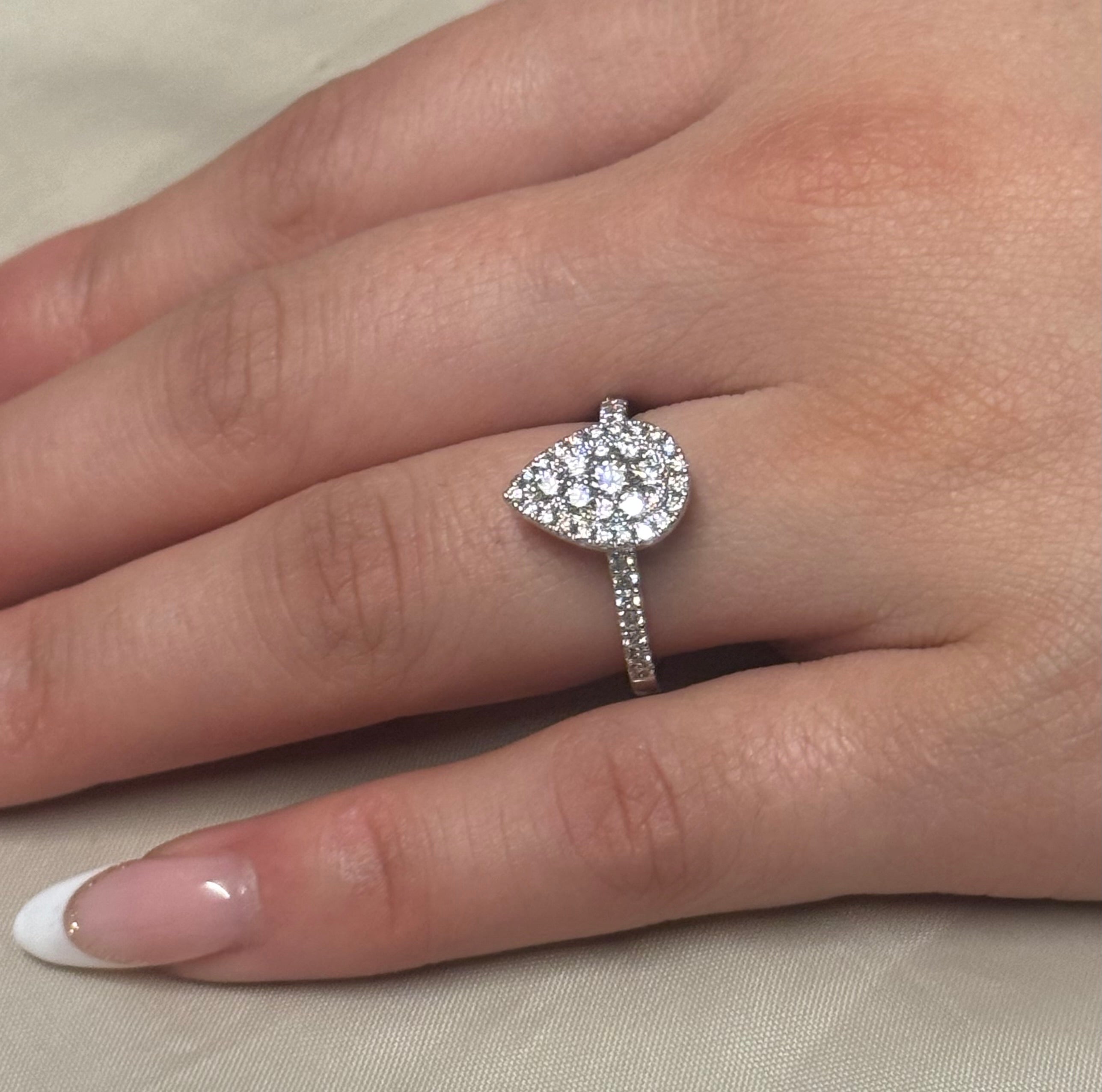 9K White Gold 70pt Pear Cluster with Diamond Band