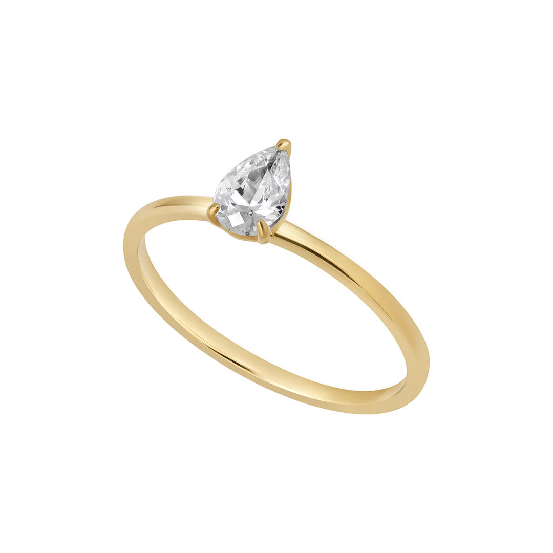 9K Yellow Gold CZ Pear Solitaire