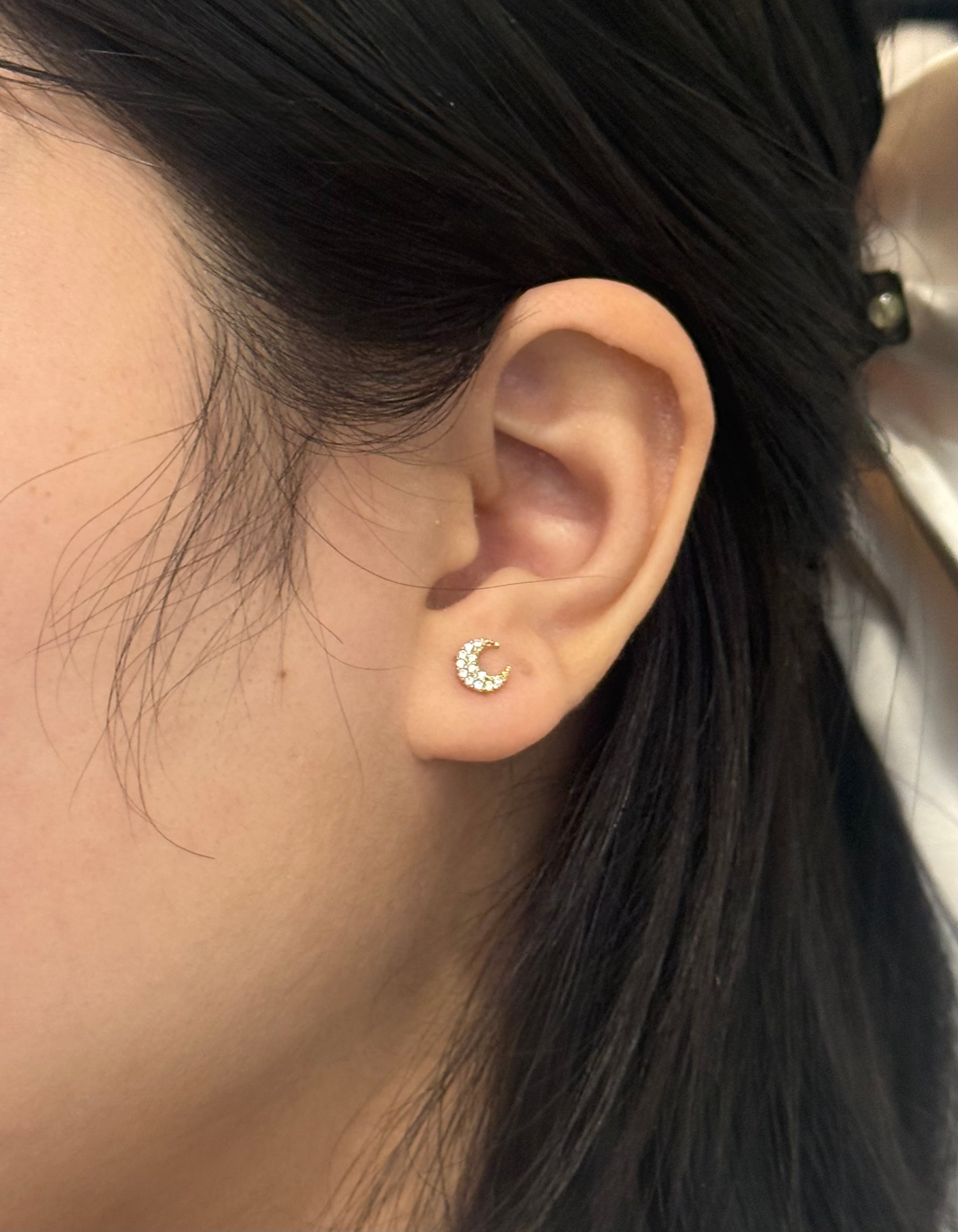 9ct Yellow Gold Cz Moon Stud Earrings