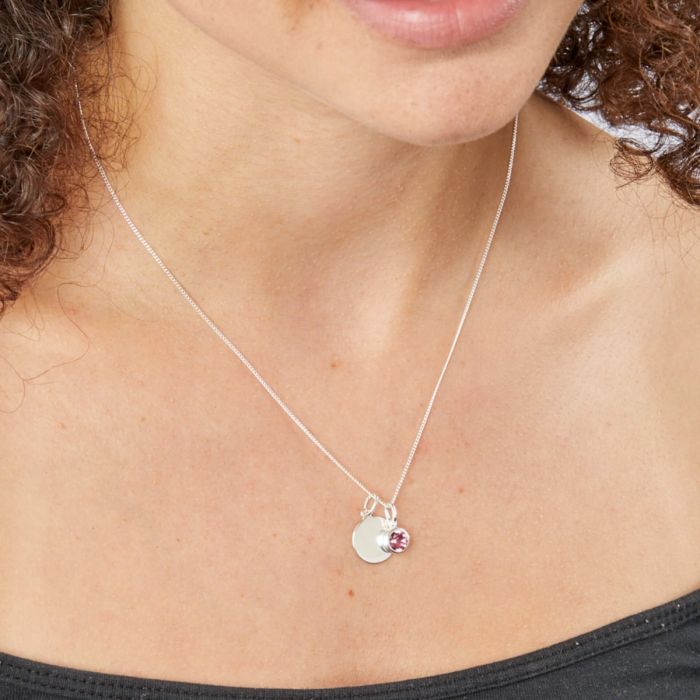 Sterling Silver October Birthstone Disc Pendant