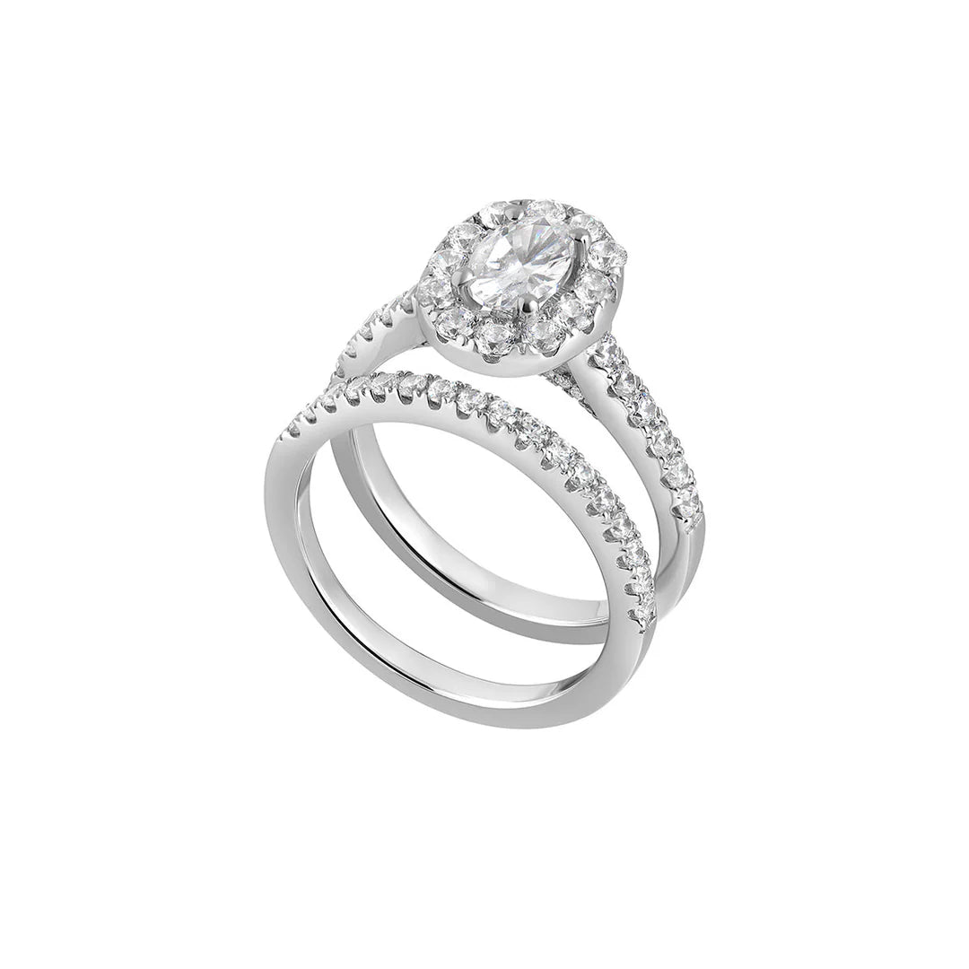 Sterling Silver Oval Halo Dress Ring Set