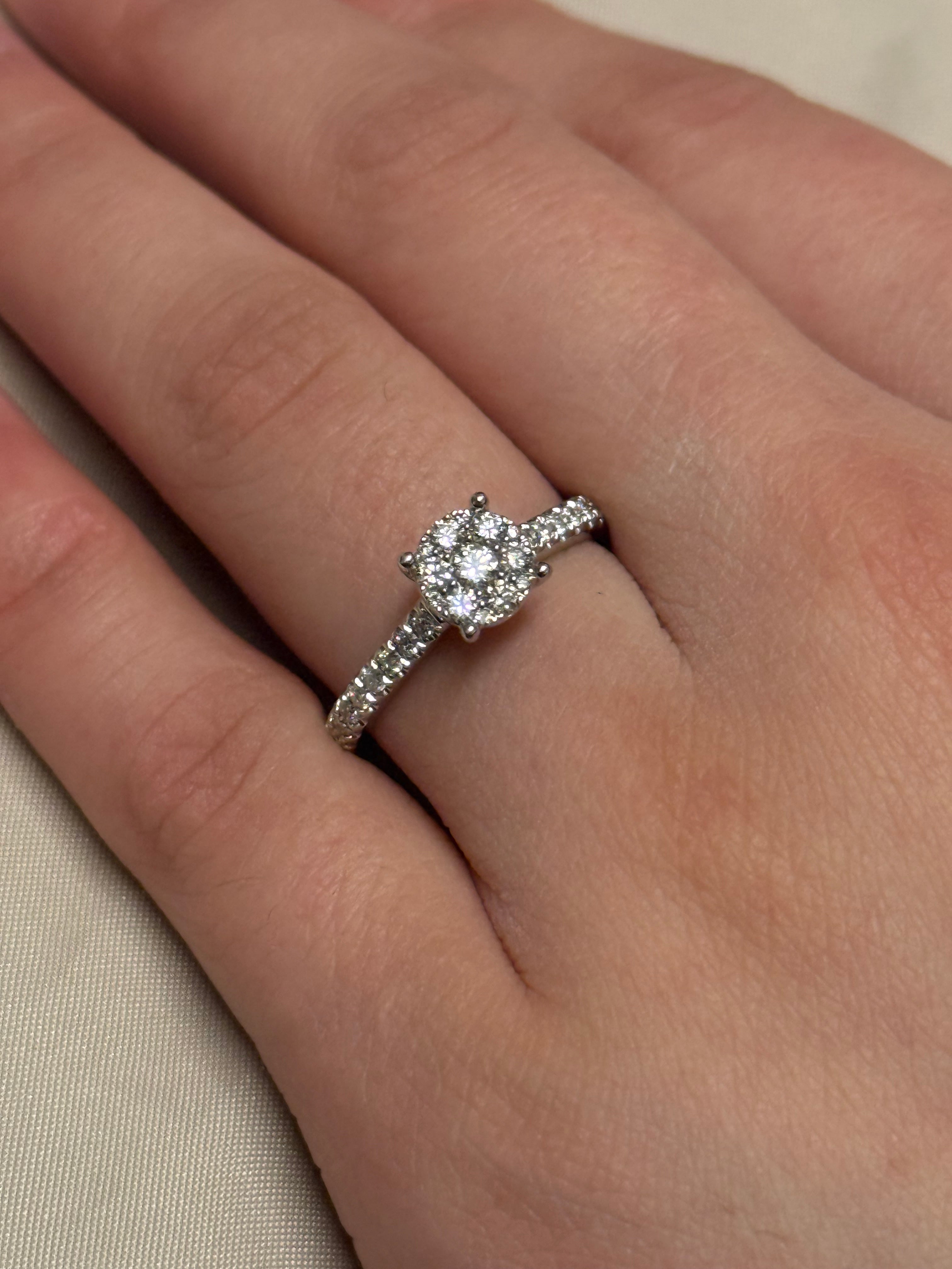 9K White Gold 50pt Illusion Solitaire With Diamond Band