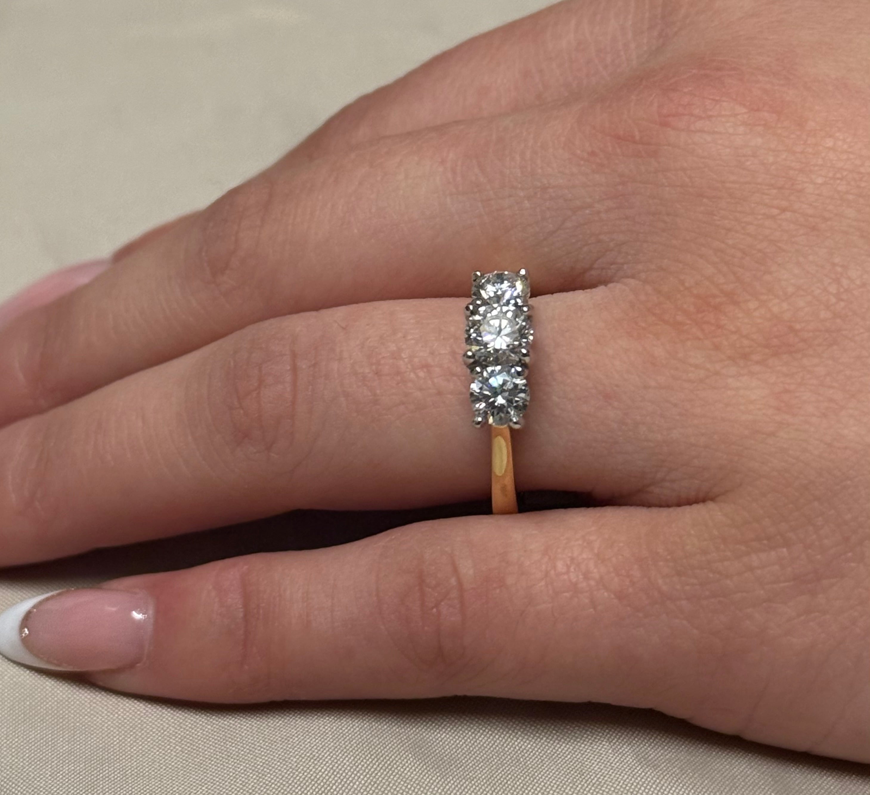 18K Yellow Gold 1.62ct Laboratory Grown Diamond Three Stone Ring