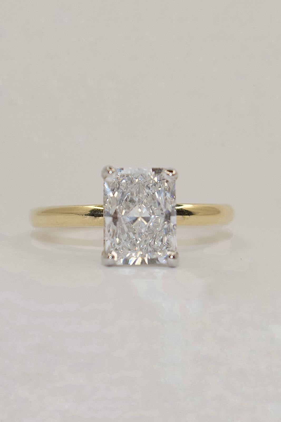 18K Yellow Gold 2ct Radiant Laboratory Grown Diamond Solitaire with Hidden Halo