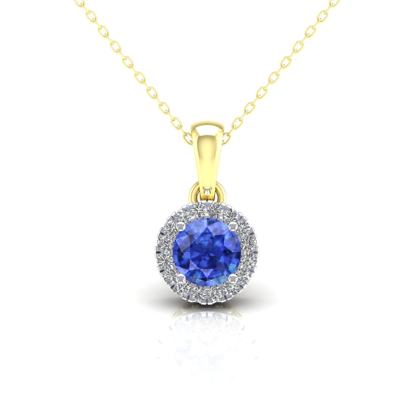 9ct Yellow Gold Round Blue Stone with CZ Halo Pendant