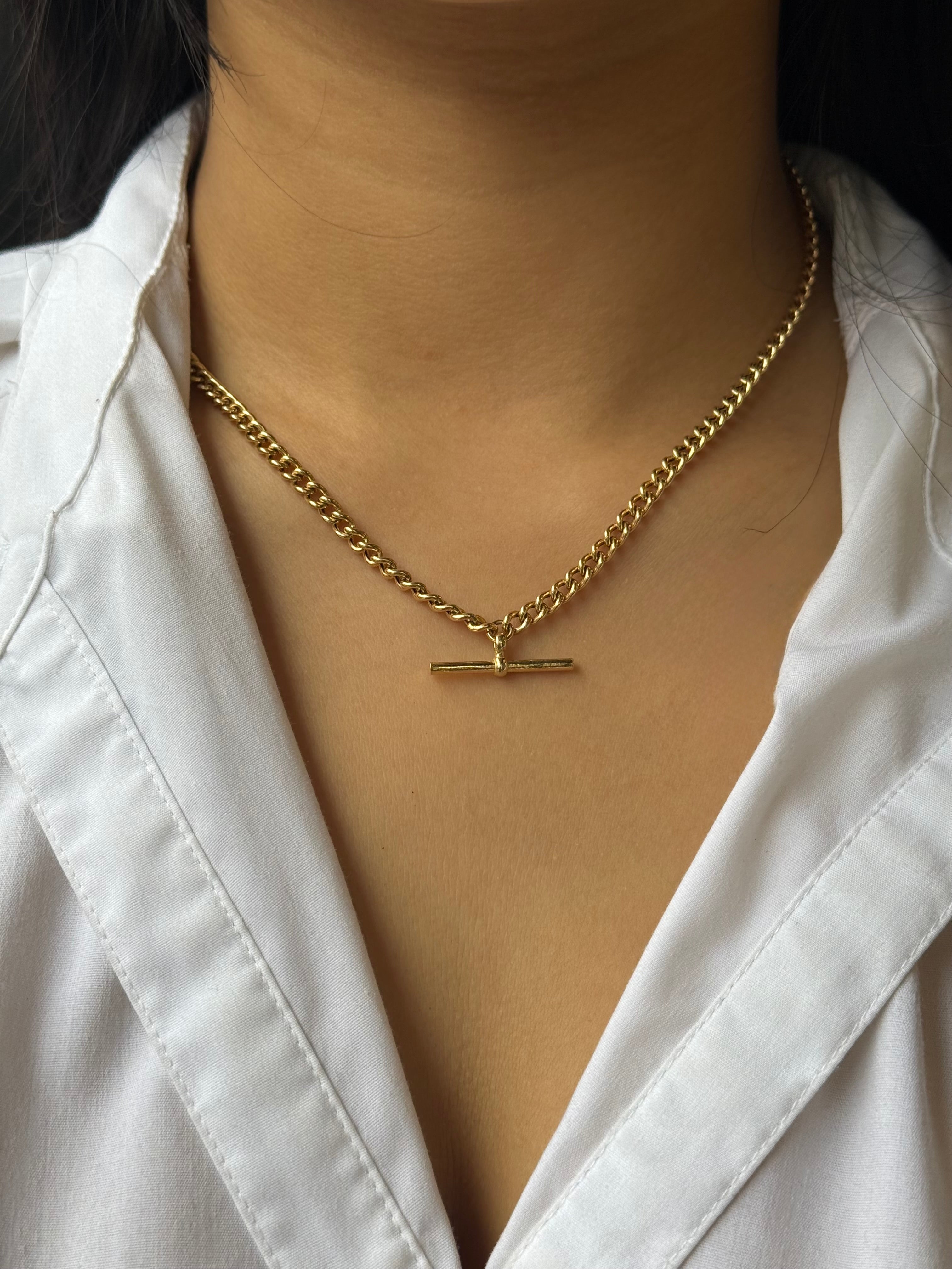 Gold Plated Sterling Silver T-bar Necklace