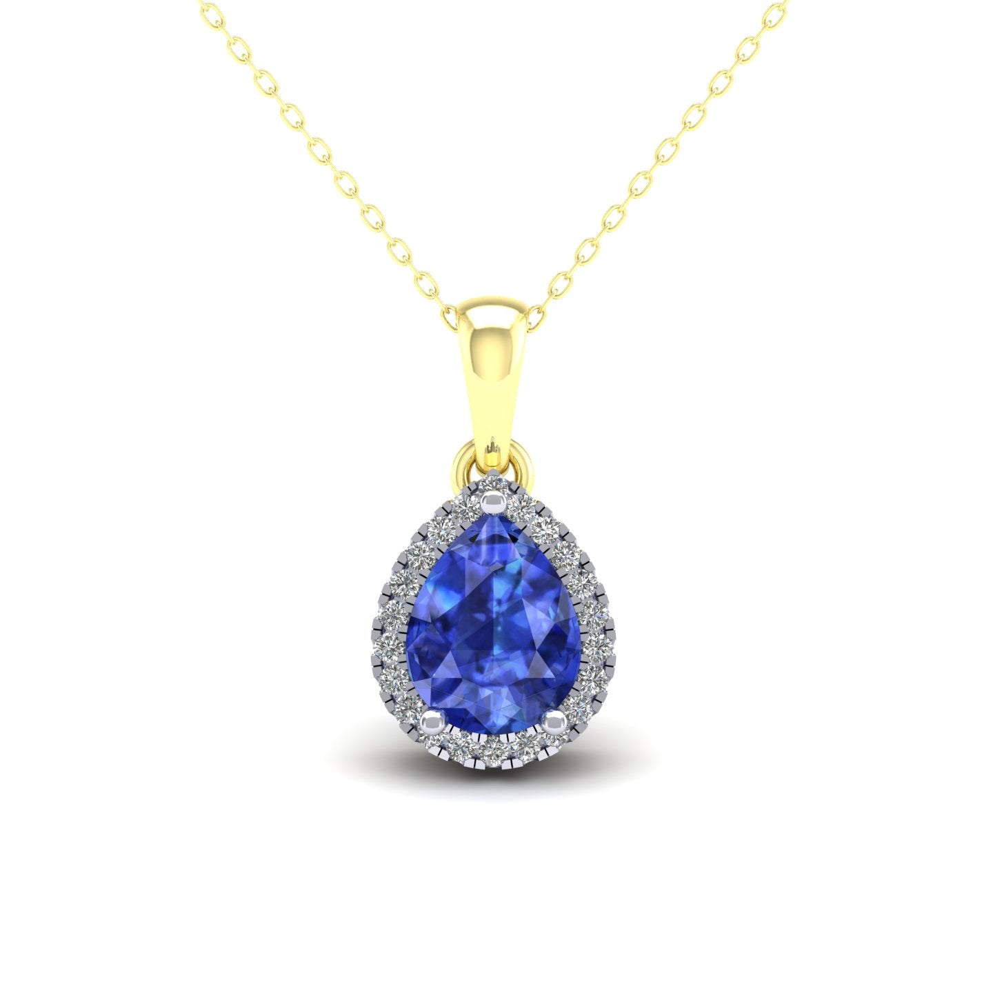 9ct Yellow Gold Pear Blue Stone Pendant with Cz Halo