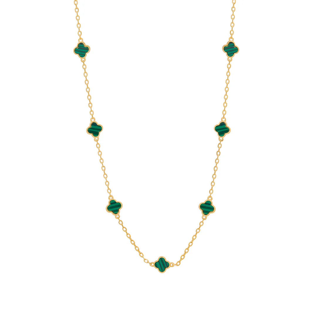 Gold Plated Sterling Silver Malachite Clover Necklace