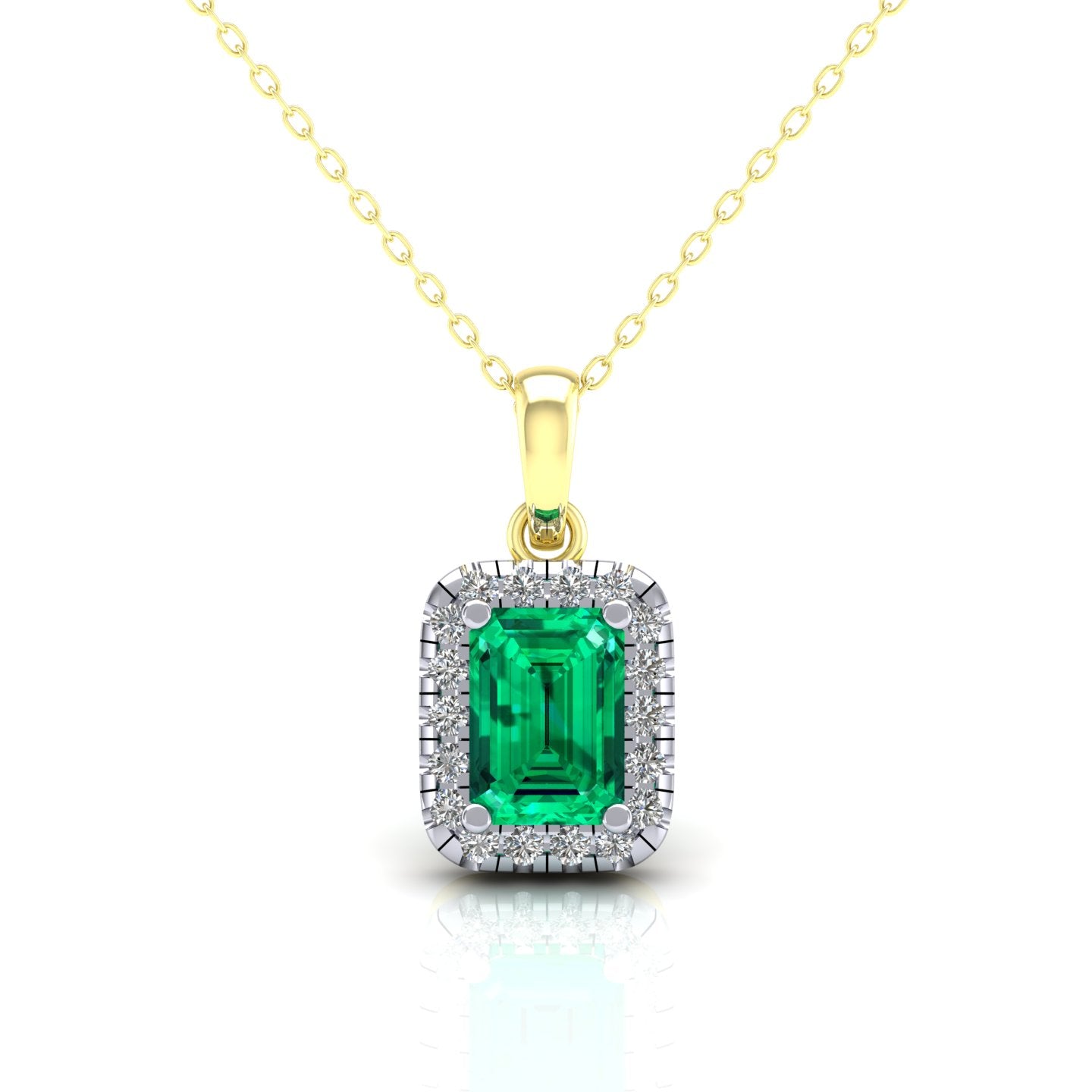 9ct Yellow Gold Green Stone CZ Emerald Cut Halo Pendant