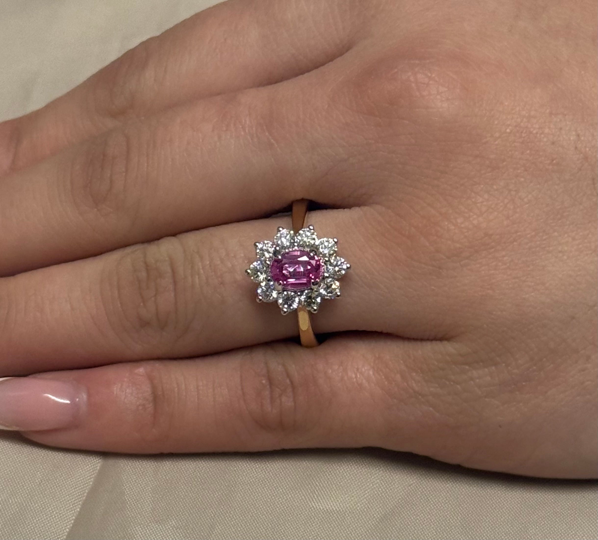 9K Yellow Gold Pink Sapphire and Diamond Cluster