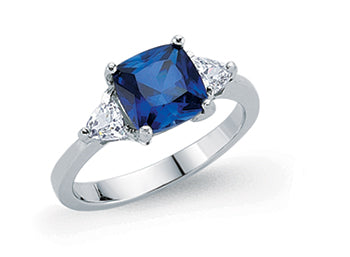 Sterling Silver Blue Cz Cushion Dress Ring