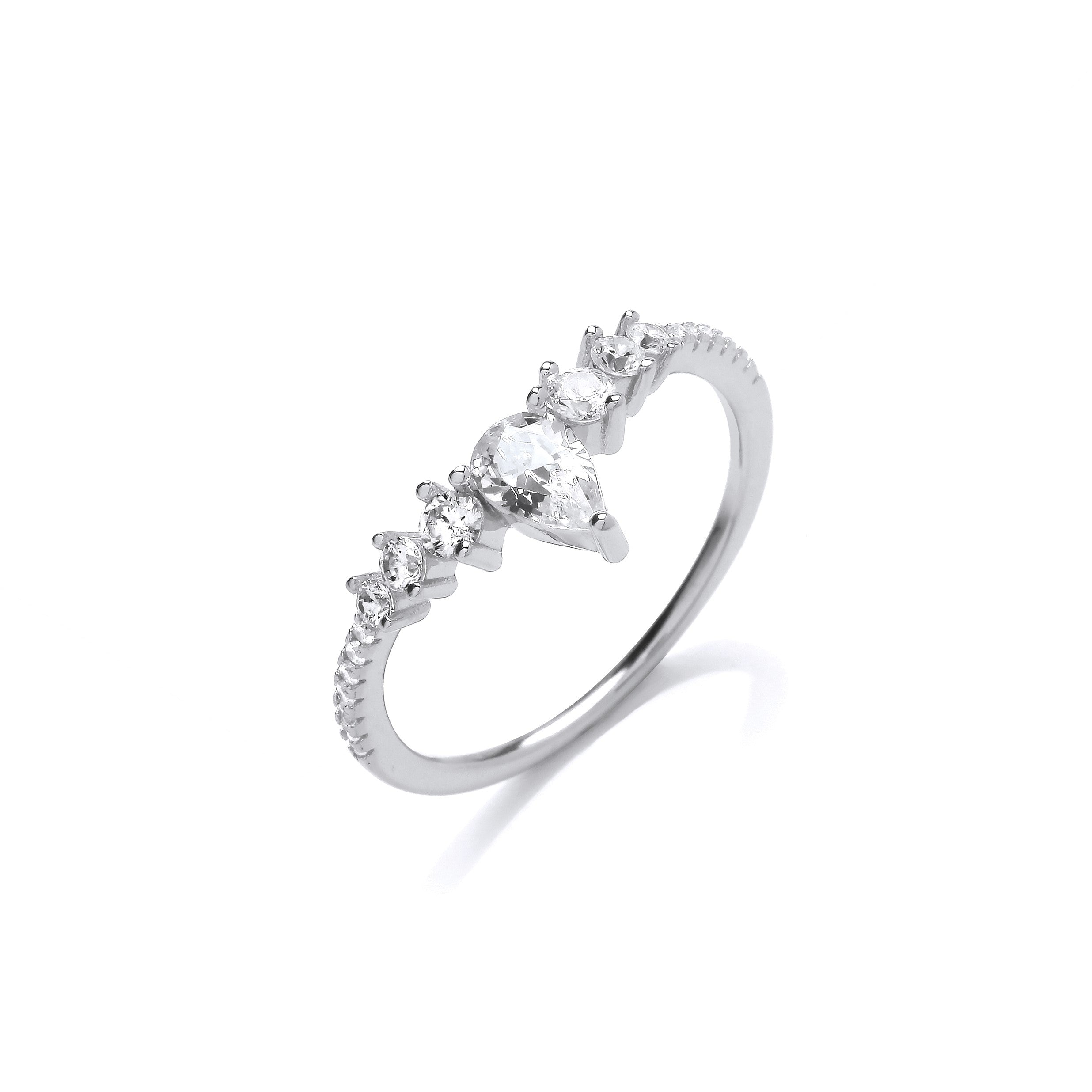Sterling Silver CZ Pear Wishbone Ring