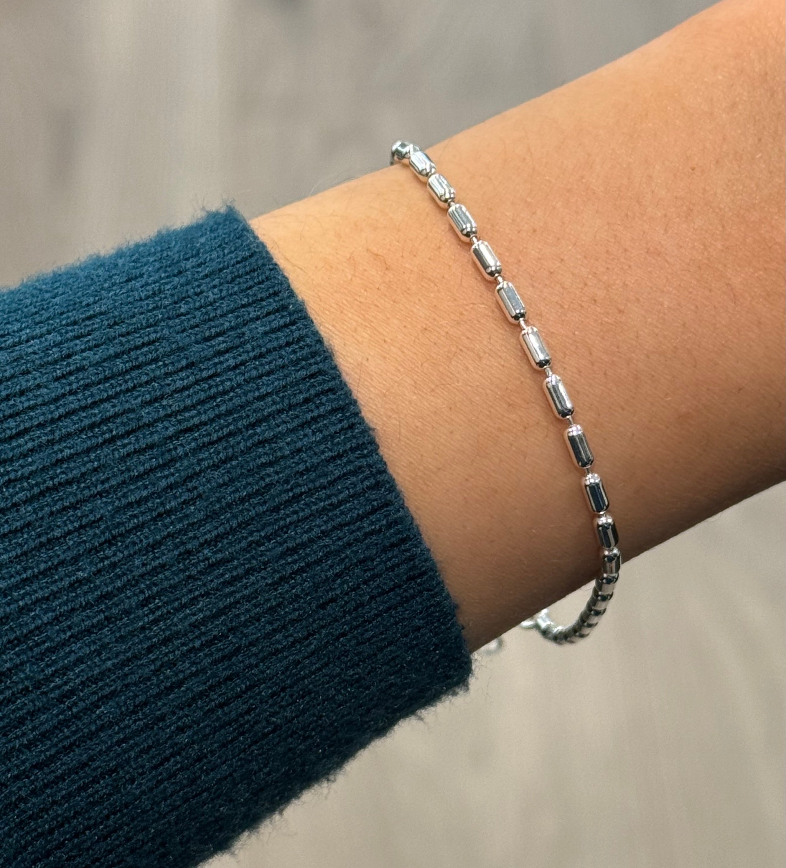 Sterling Silver Elongated Bead Bracelet