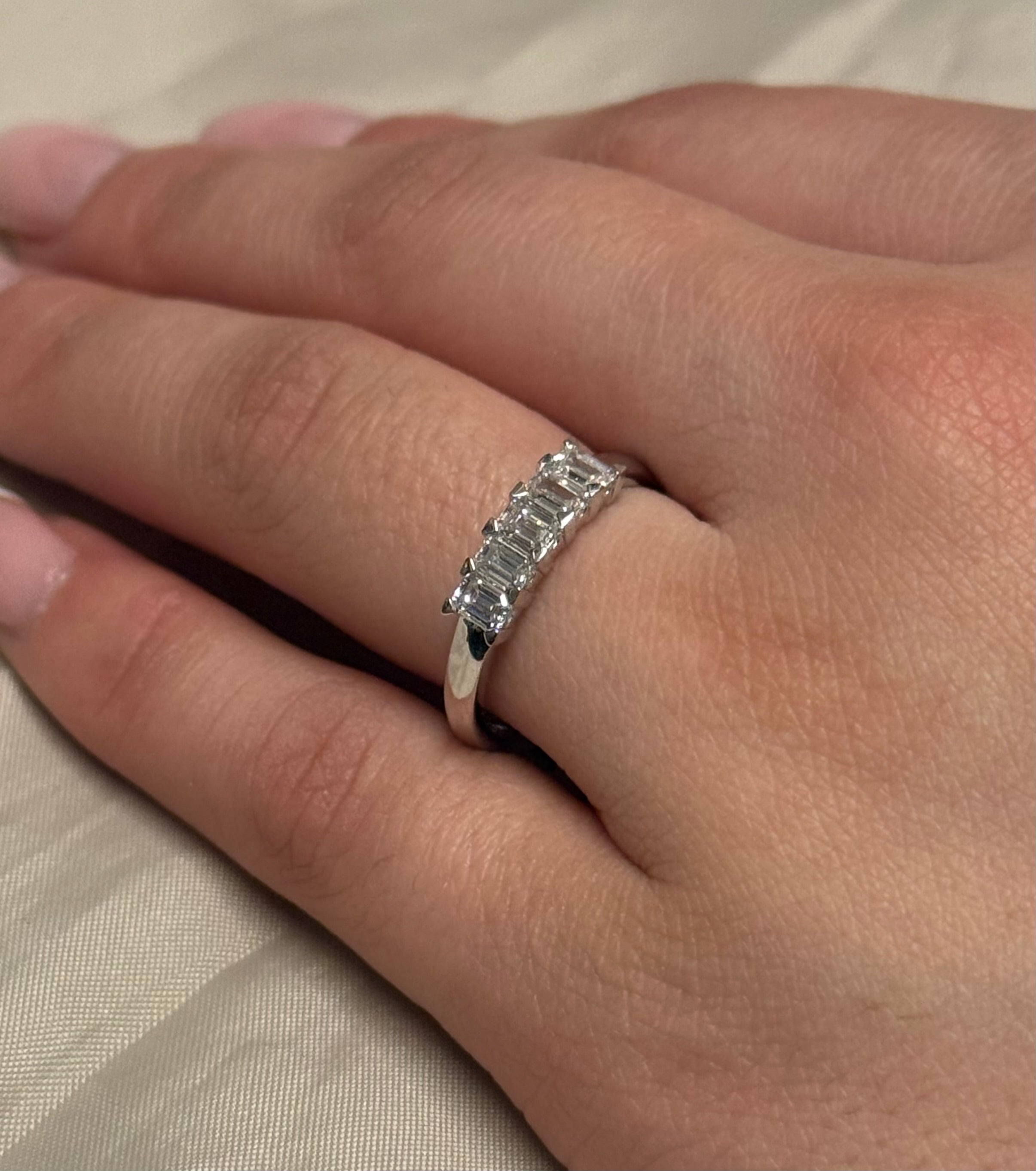 18k White Gold Five Stone Emerald Cut Diamond Eternity Ring