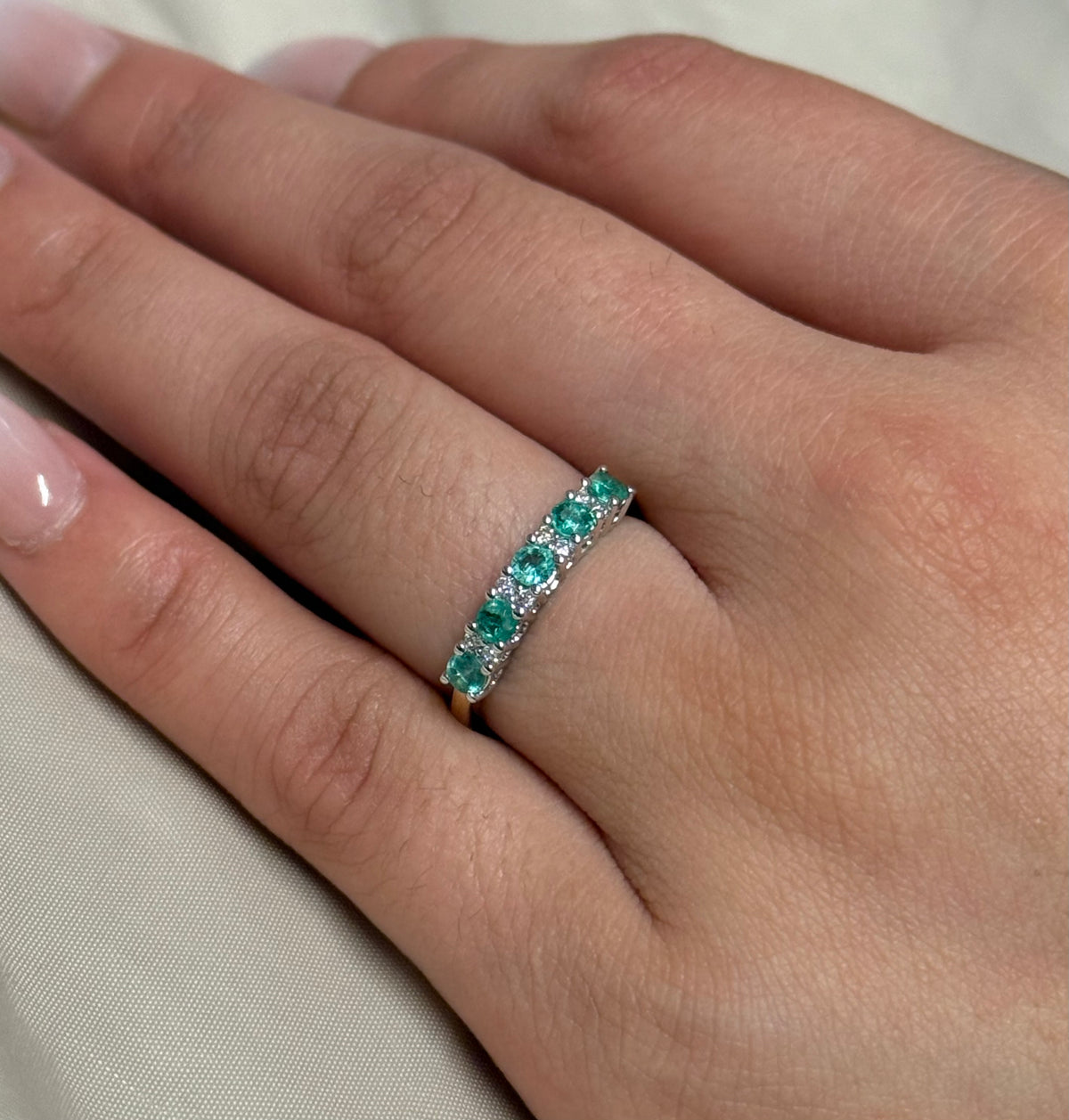 9K Yellow Gold Emerald and Diamond Eternity Style Band