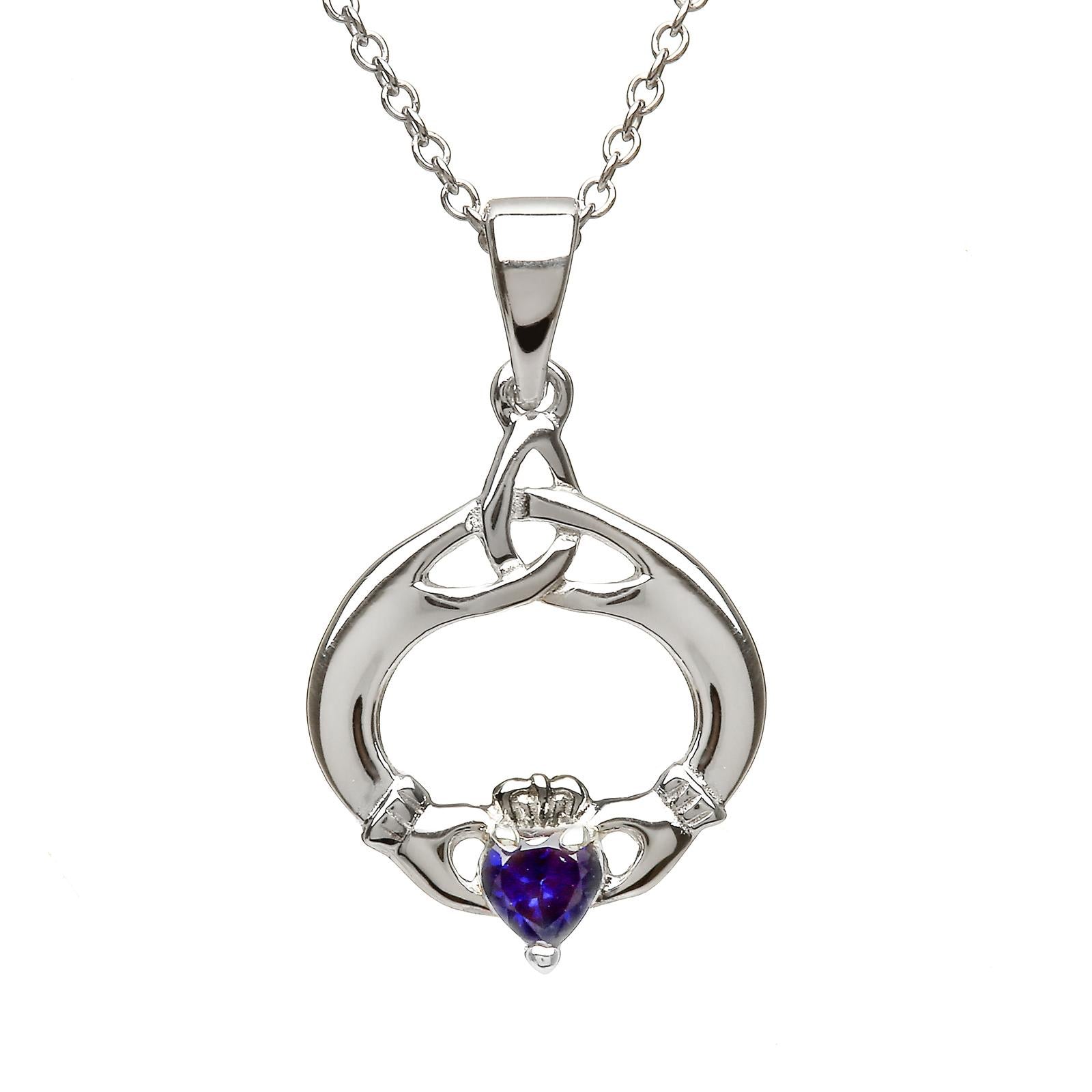 Sterling Silver September Birthstone Claddagh Pendant