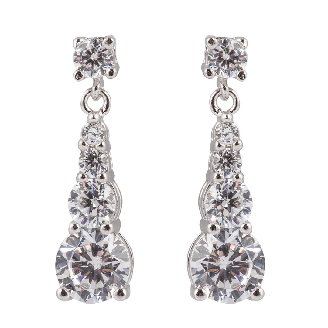 Sterling Silver Graduated Cz Drop Earrings