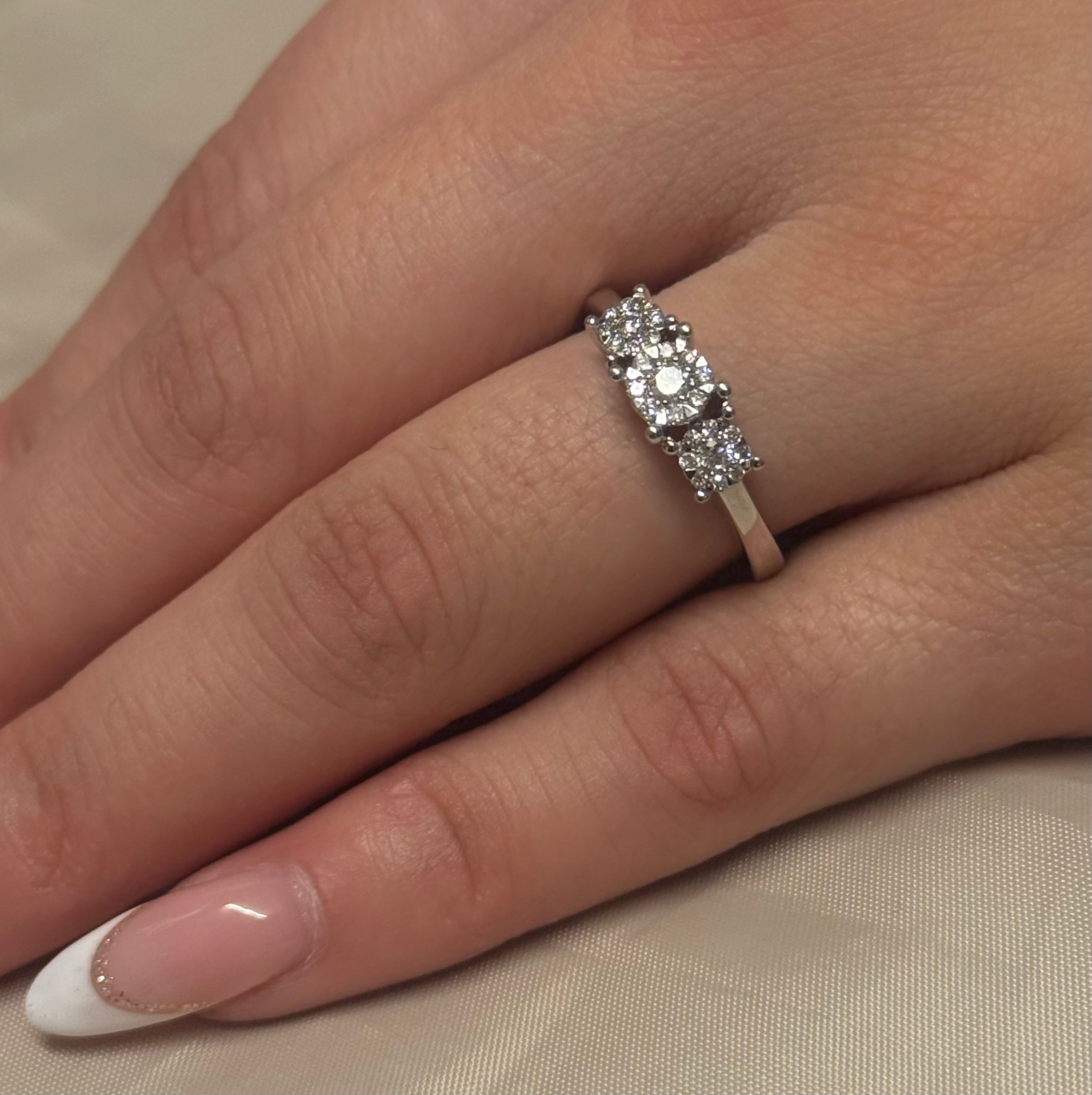 9K White Gold Illusion Three Stone Diamond Ring