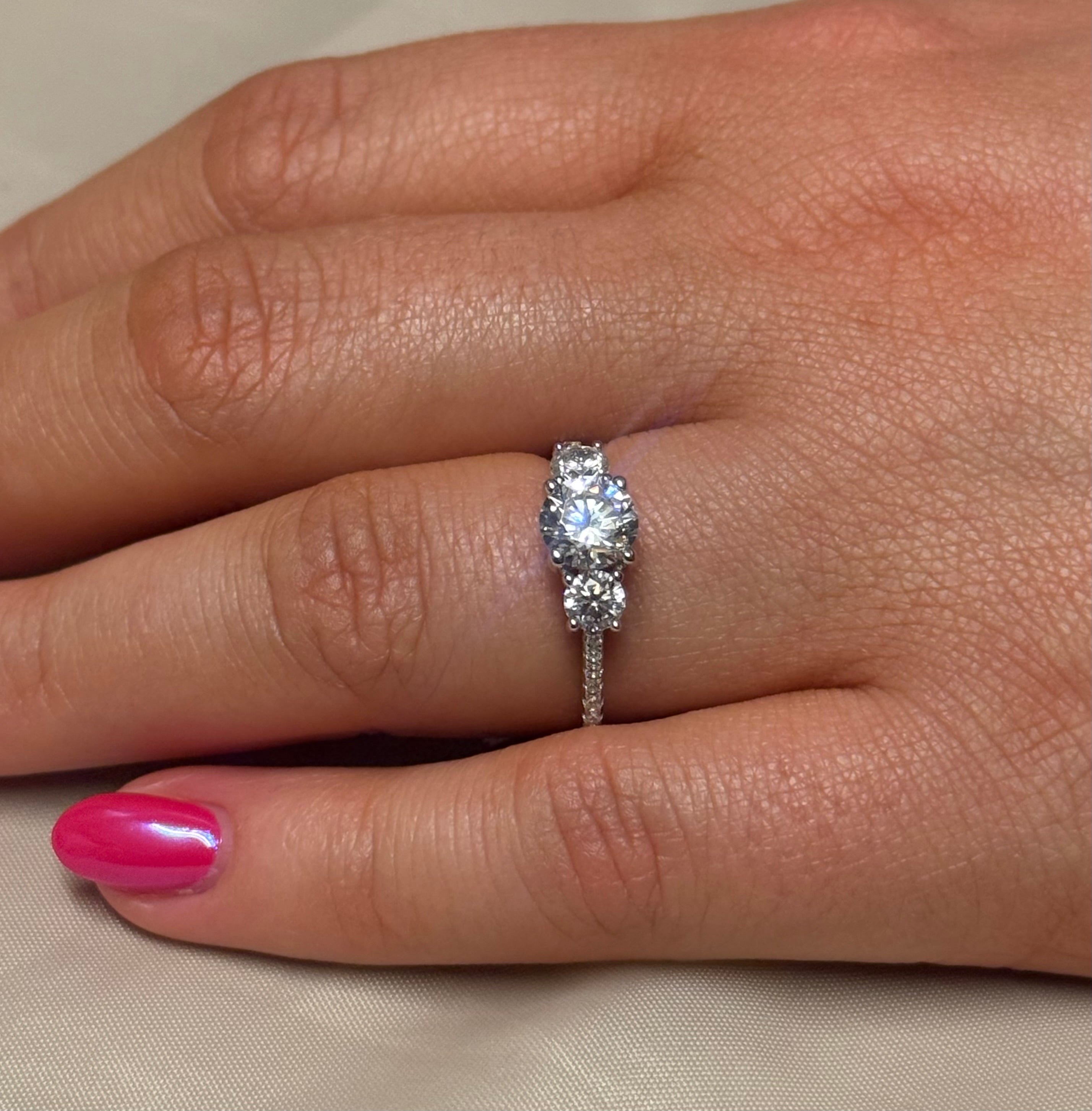 Sterling Silver Three Stone Ring with Cz Band