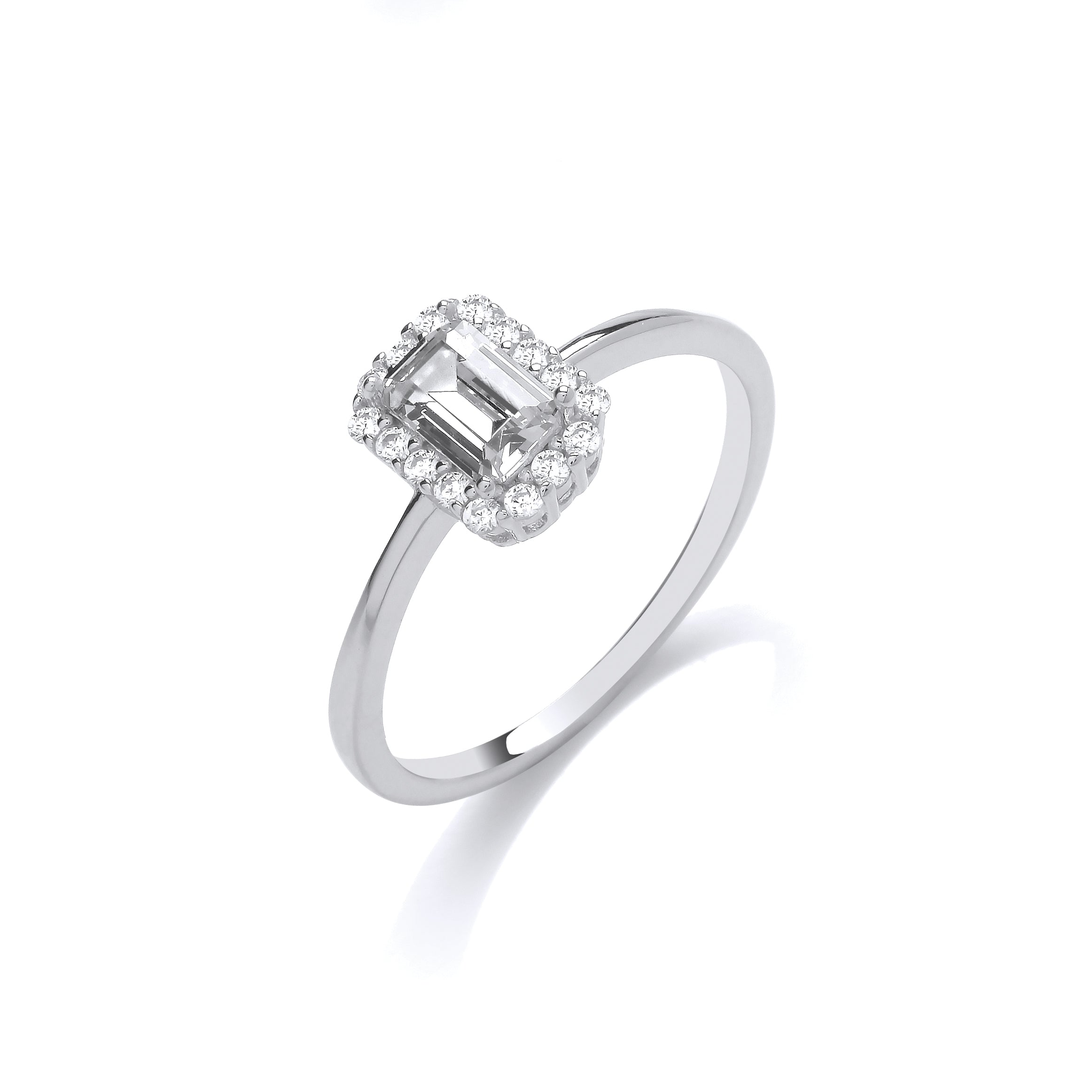 Sterling Silver Emerald Cut Cz Halo Ring