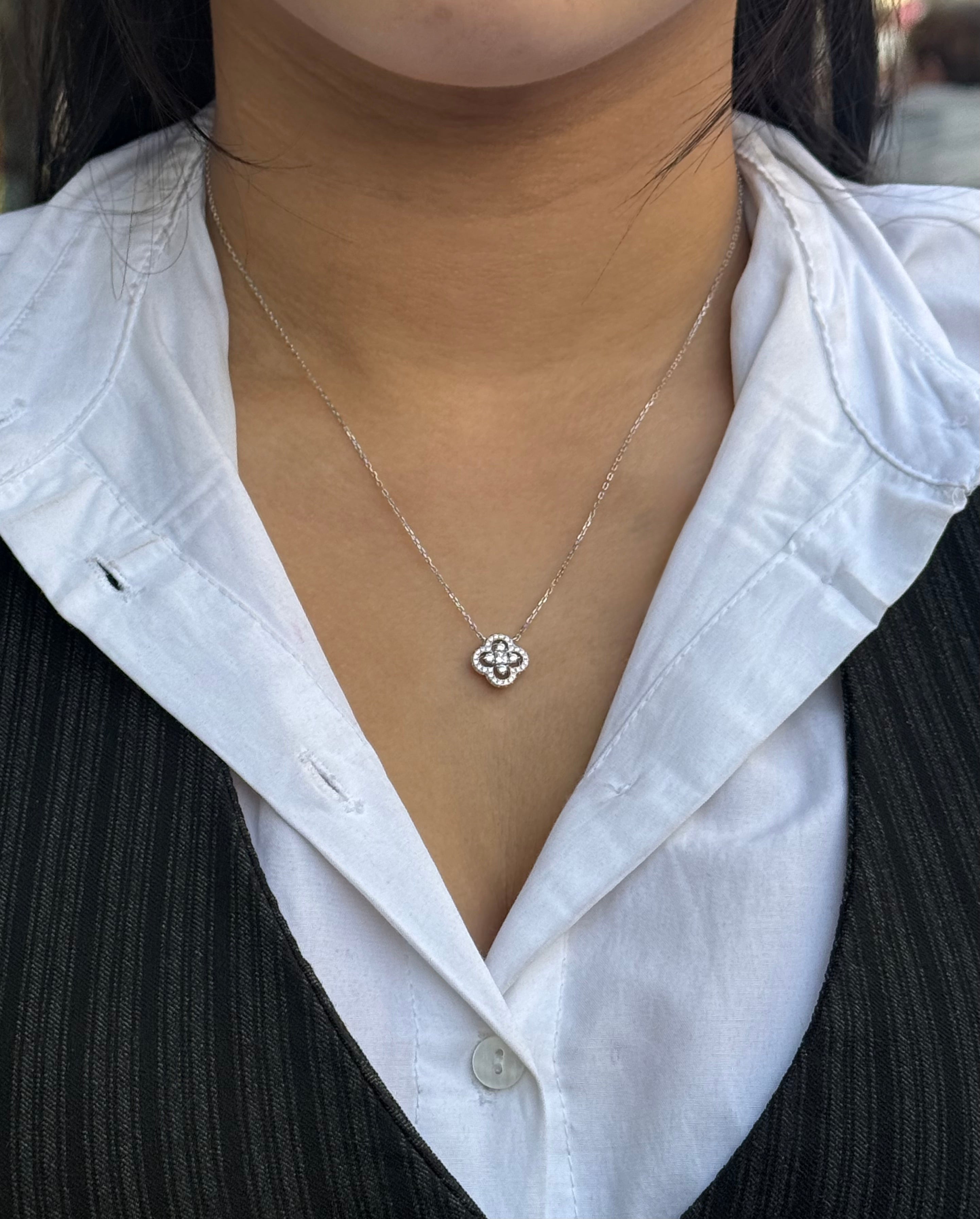 Sterling Silver Cz Clover Necklace