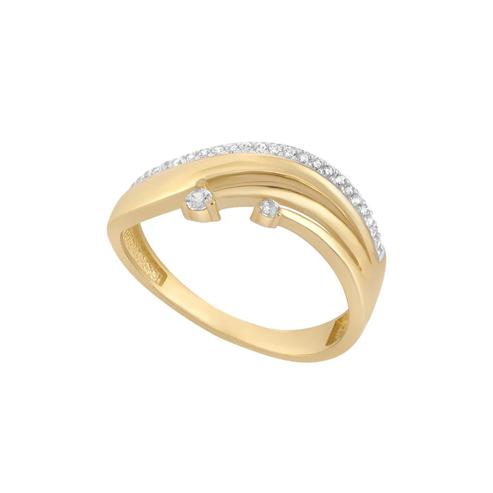 9K Yellow Gold Multi-Band Crossover CZ Ring
