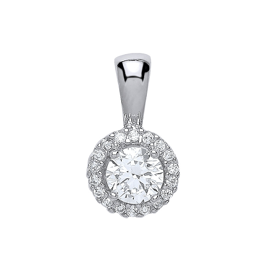 Sterling Silver Round Cz Halo Pendant