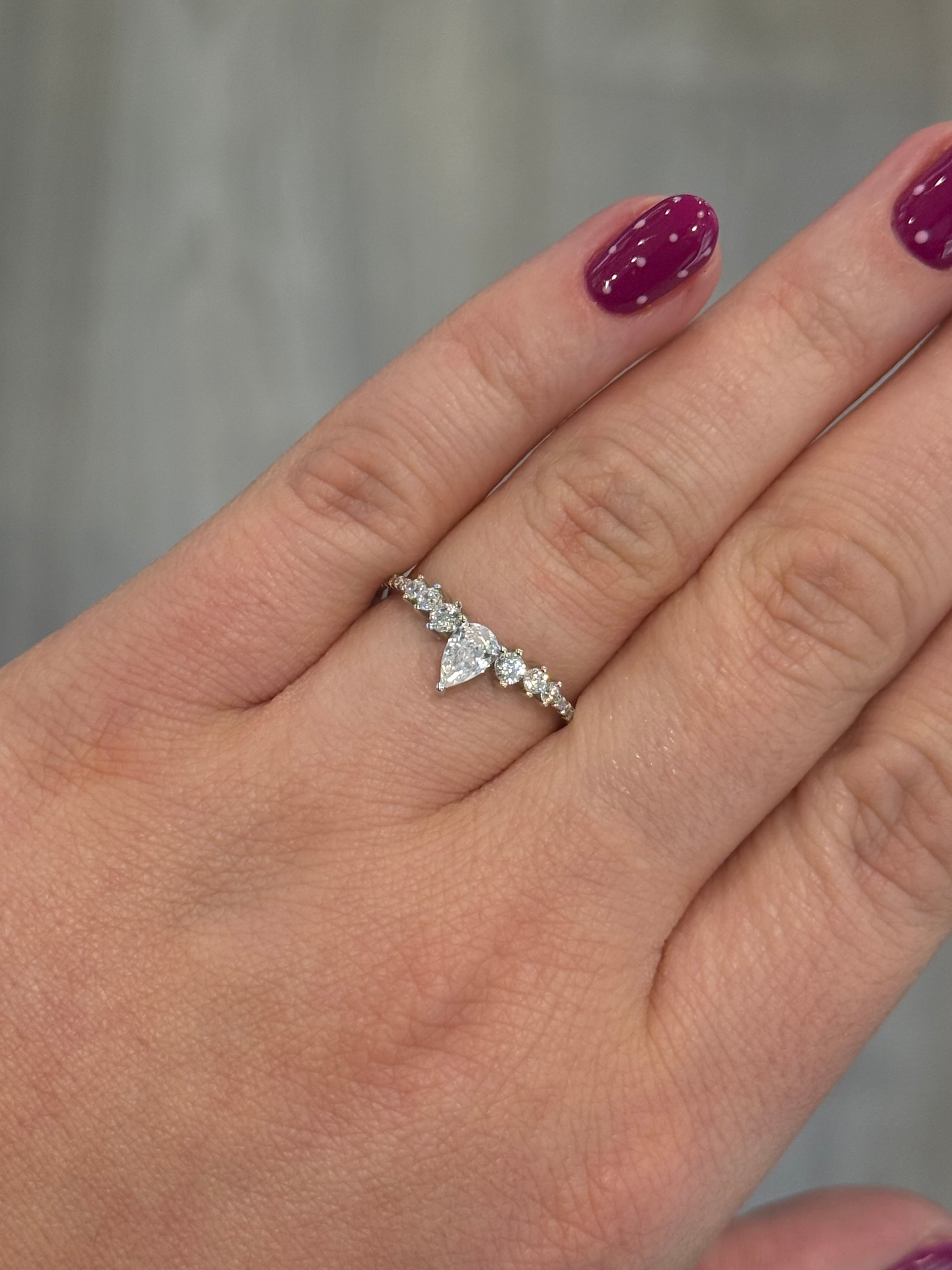 Sterling Silver CZ Pear Wishbone Ring