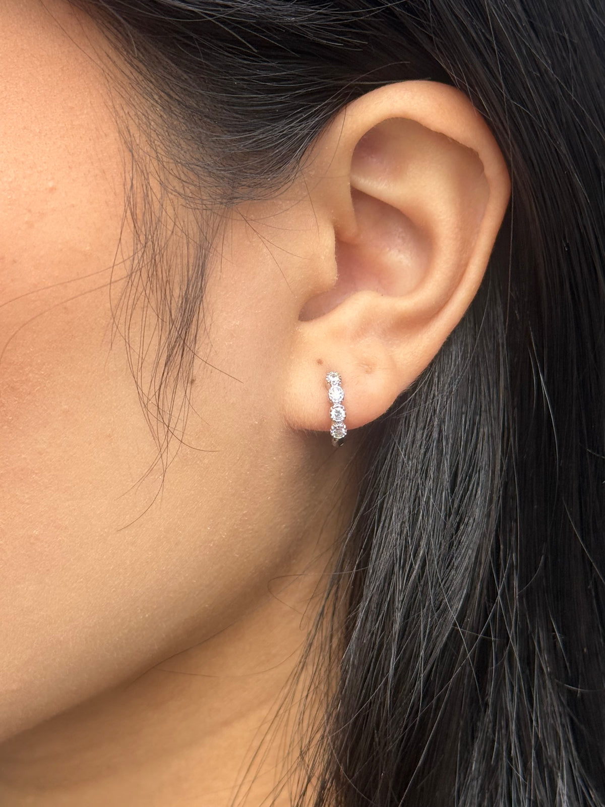 Sterling Silver Milgrain Cz Hoop Earrings ￼