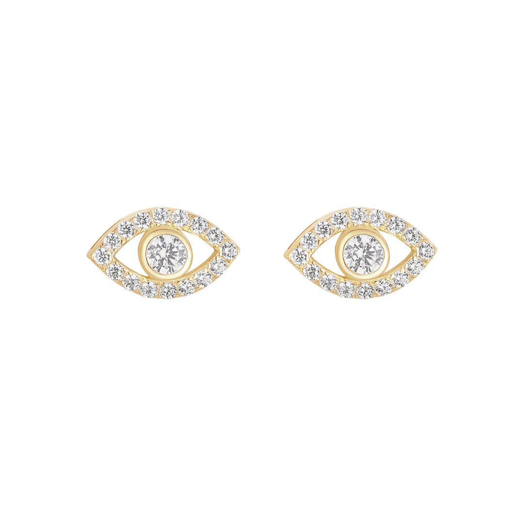 Gold Plated Sterling Silver Evil Eye Stud Earrings