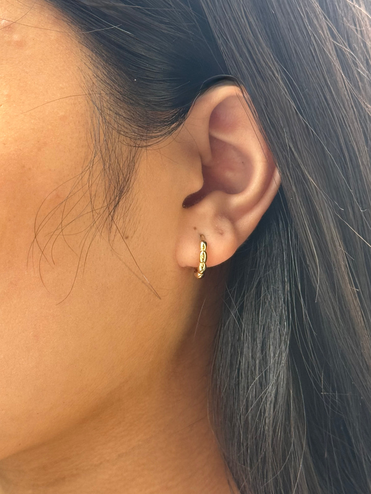 9ct Yellow Gold Beaded Hoop Earrings