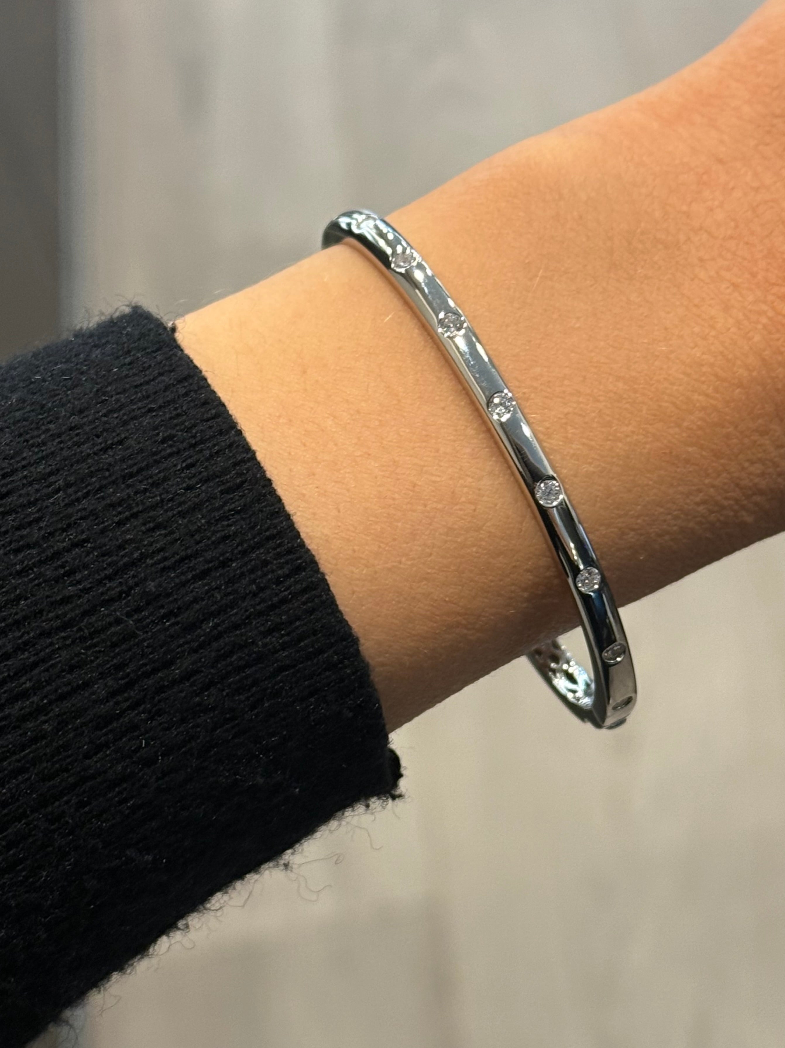 Sterling Silver Inset Cz Bangle