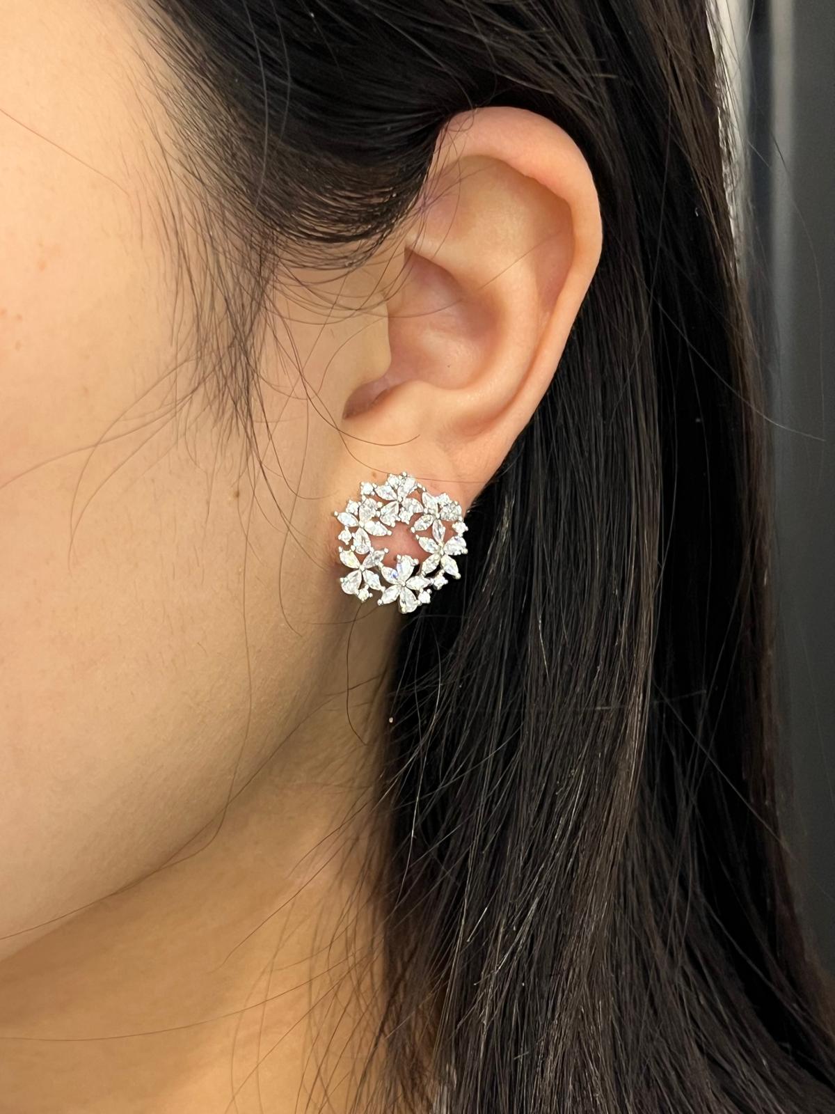 Sterling Silver Large Flower Cluster Studs