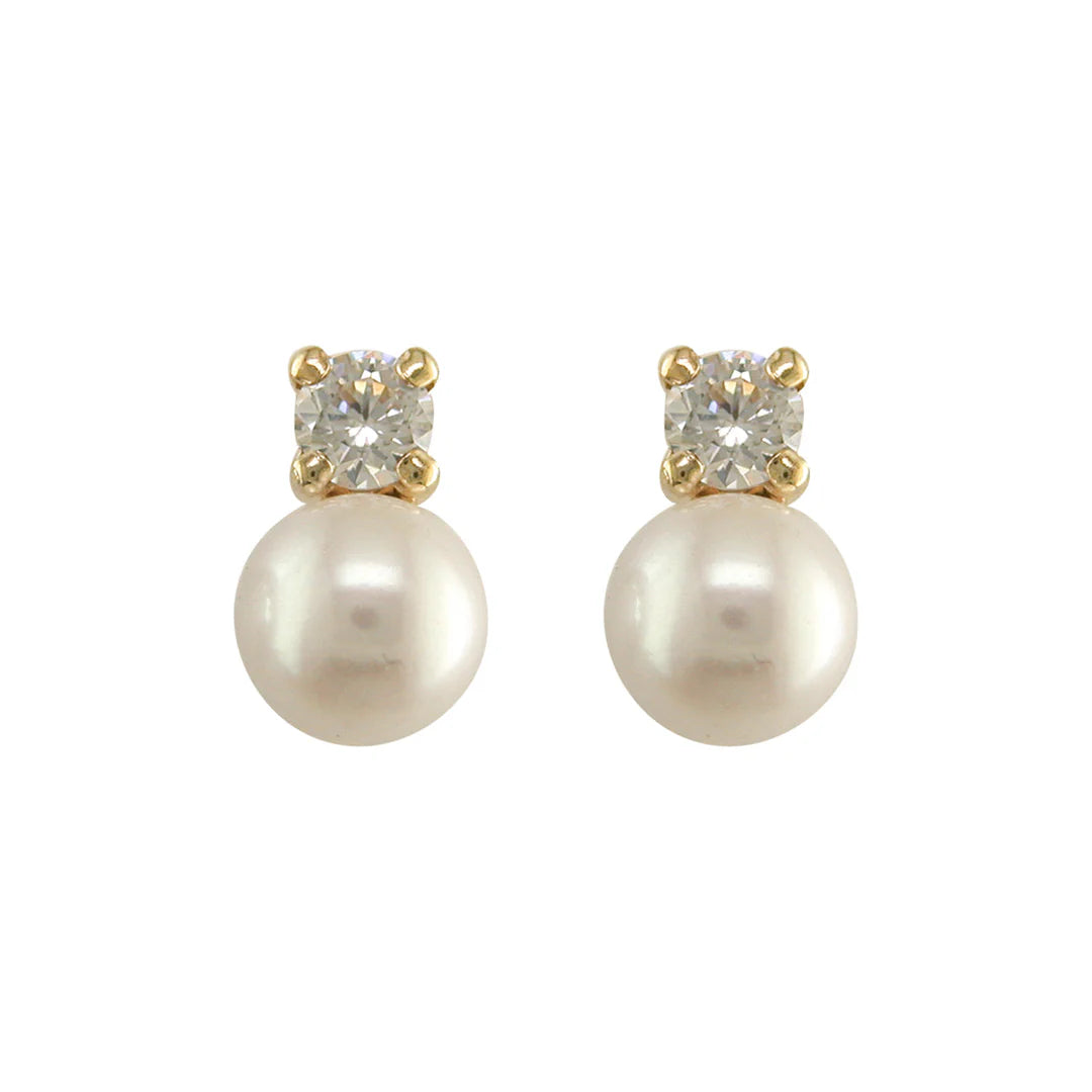 9ct Yellow Gold Pearl Cz Drop Earrings