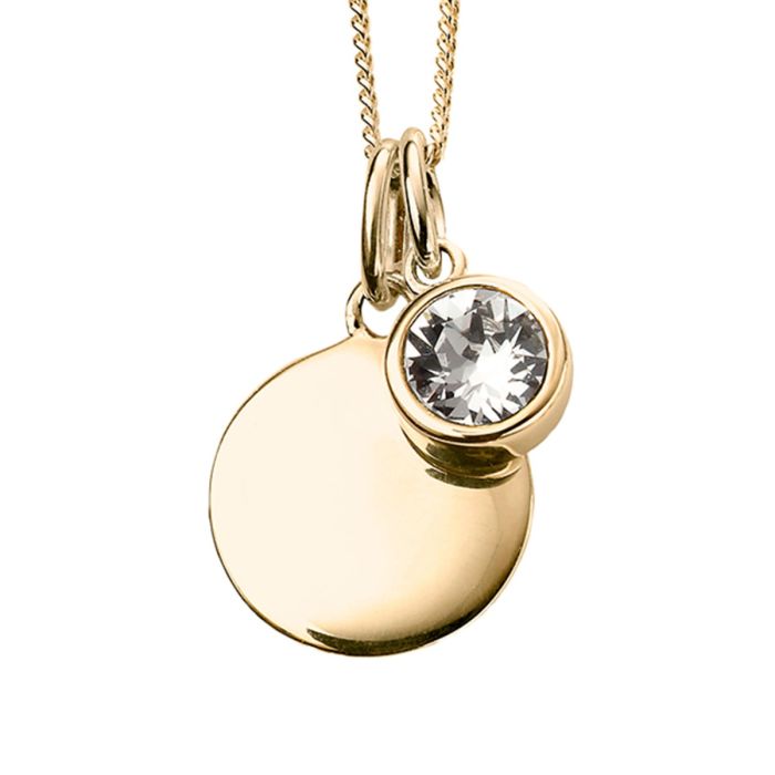 Yellow Gold Plated Sterling Silver April Birthstone Disc Pendant