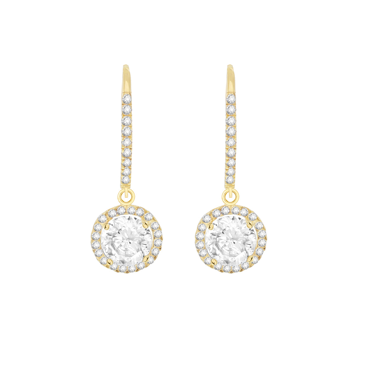 9ct Yellow Gold Cz Halo Drop Earrings