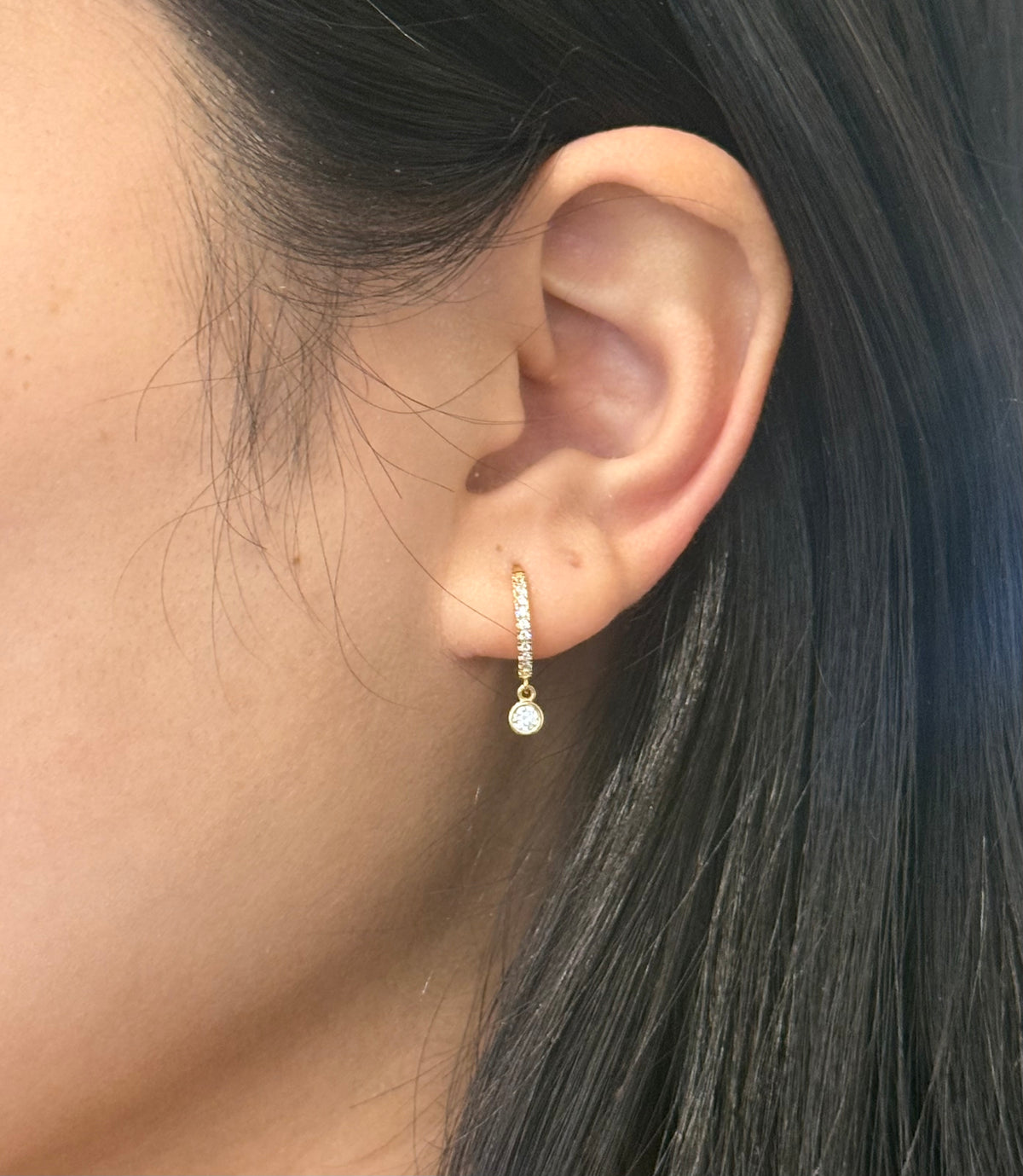 9ct Yellow Gold Cz Drop Hoop Earrings