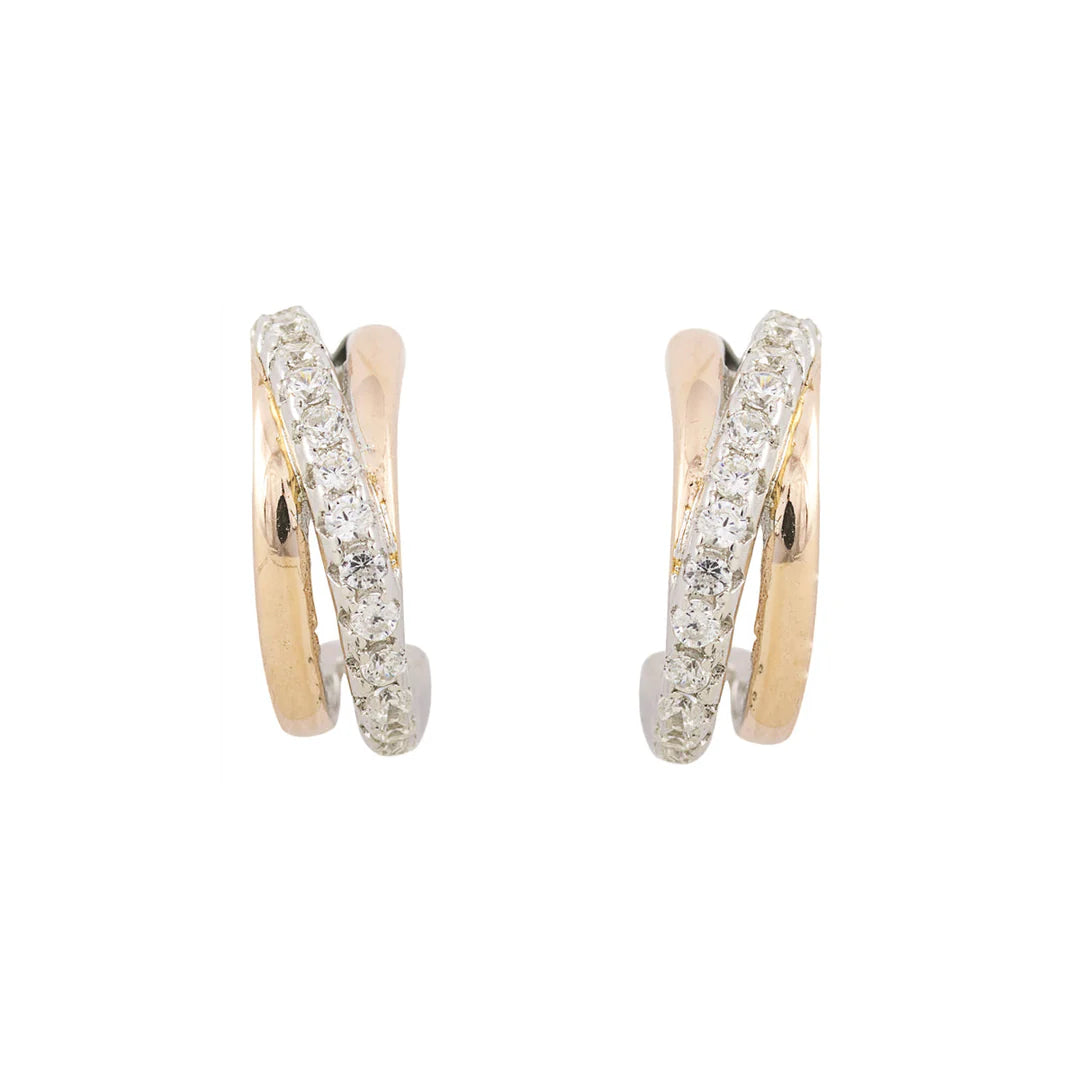 Gold Plated Sterling Silver Cz Crossover Hoop Earrings