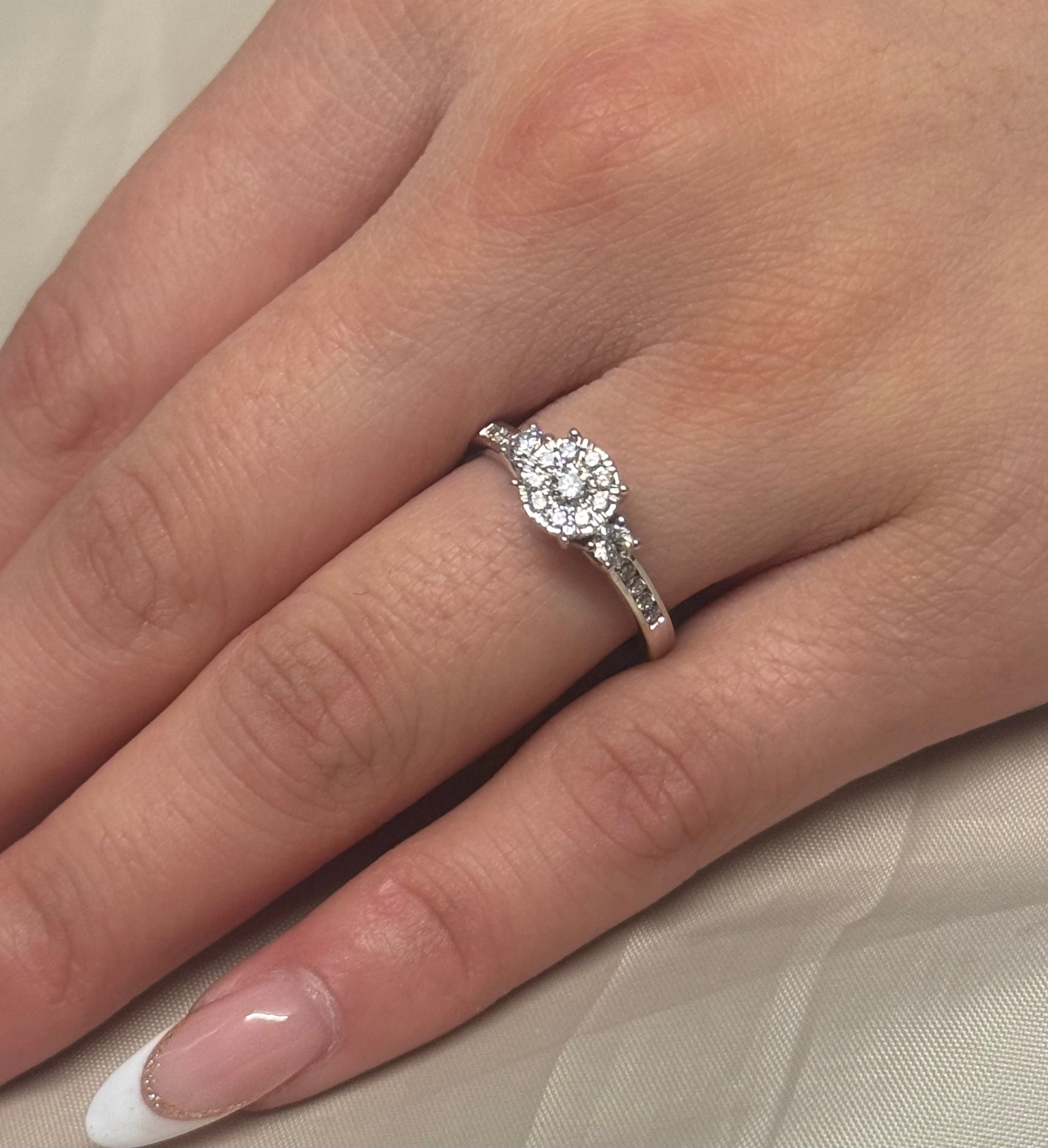 9K White Gold 50pt Illusion Three Stone Diamond Ring